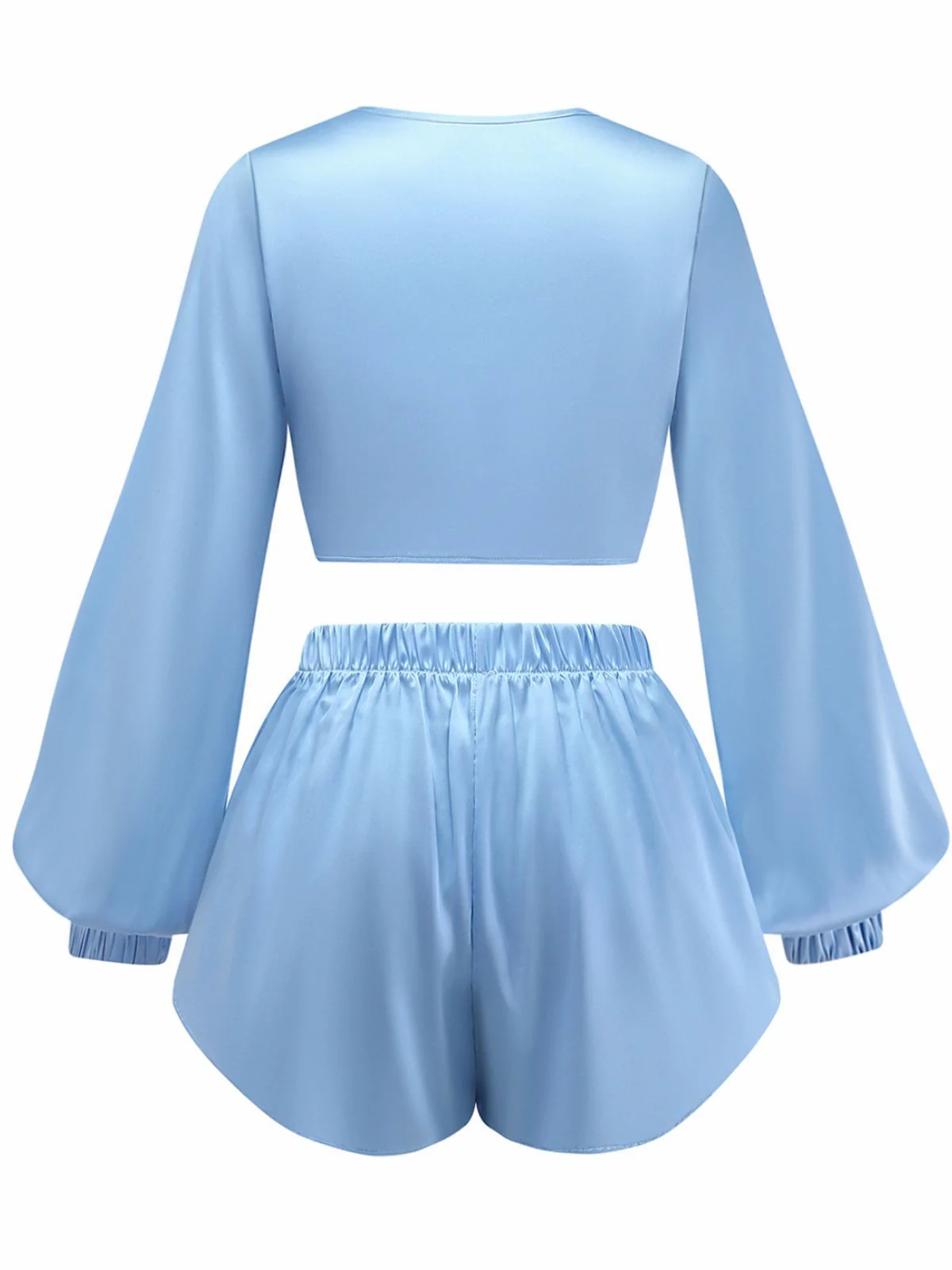 2PCS 1960s Satin Tie-Front Crop Top & Shorts - Image 2