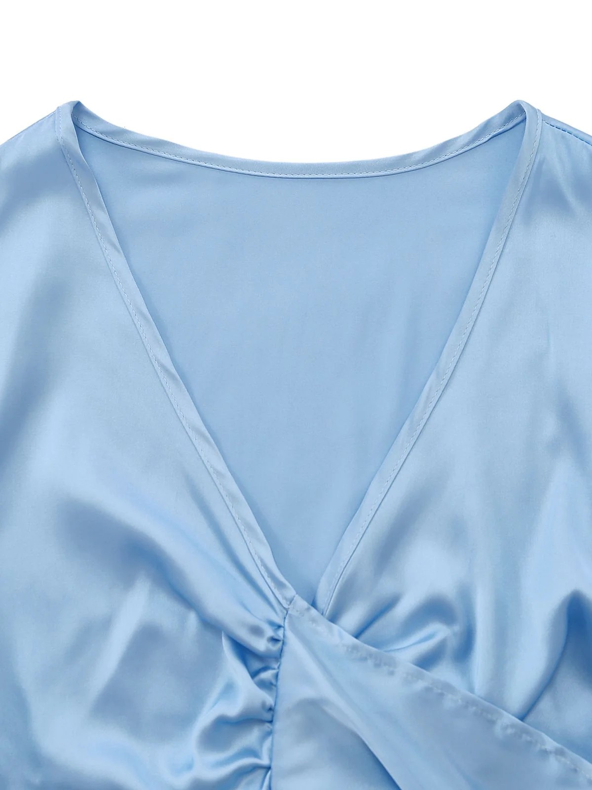 2PCS 1960s Satin Tie-Front Crop Top & Shorts - Image 3