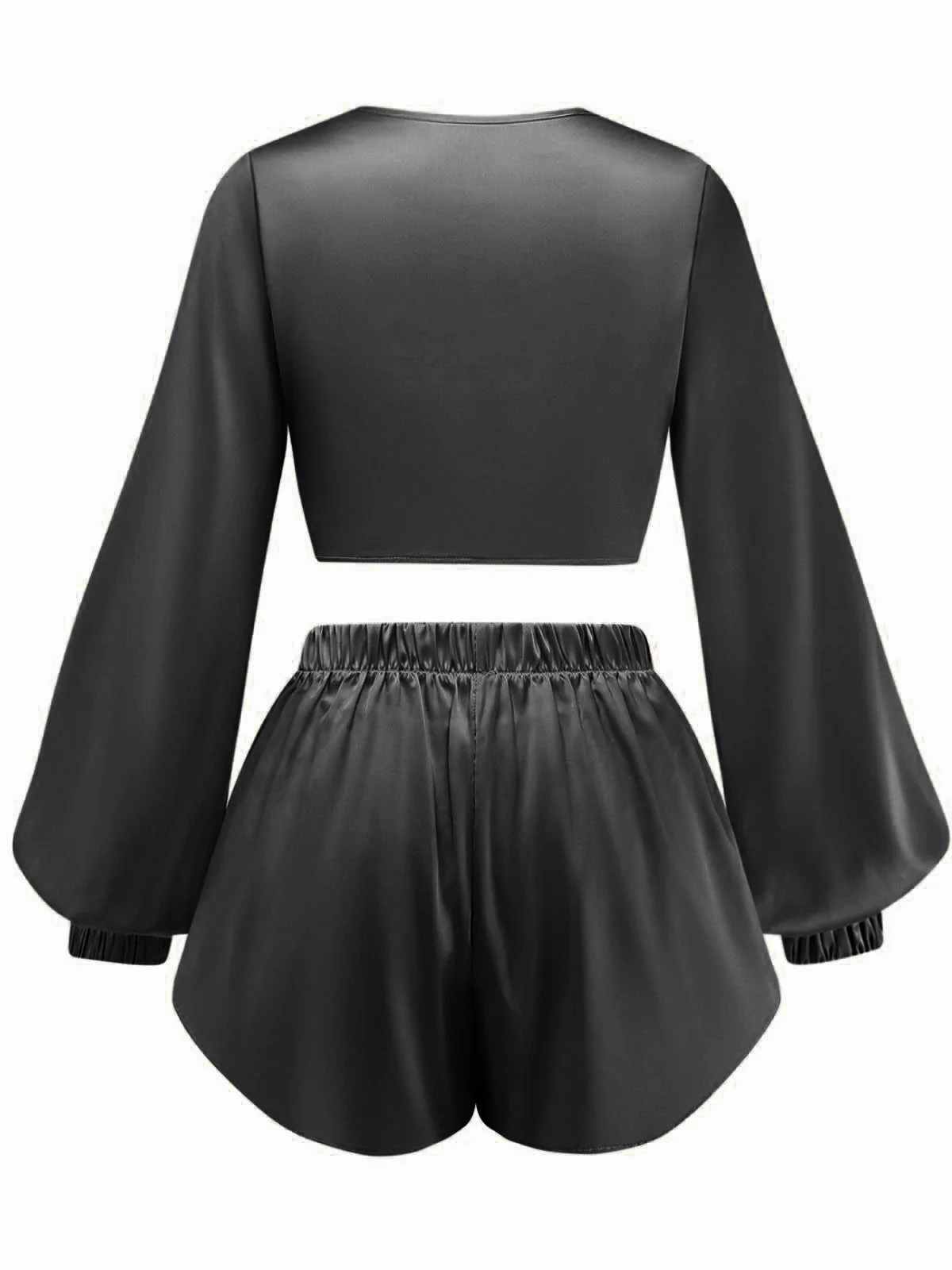 2PCS 1960s Satin Tie-Front Crop Top & Shorts - Image 7