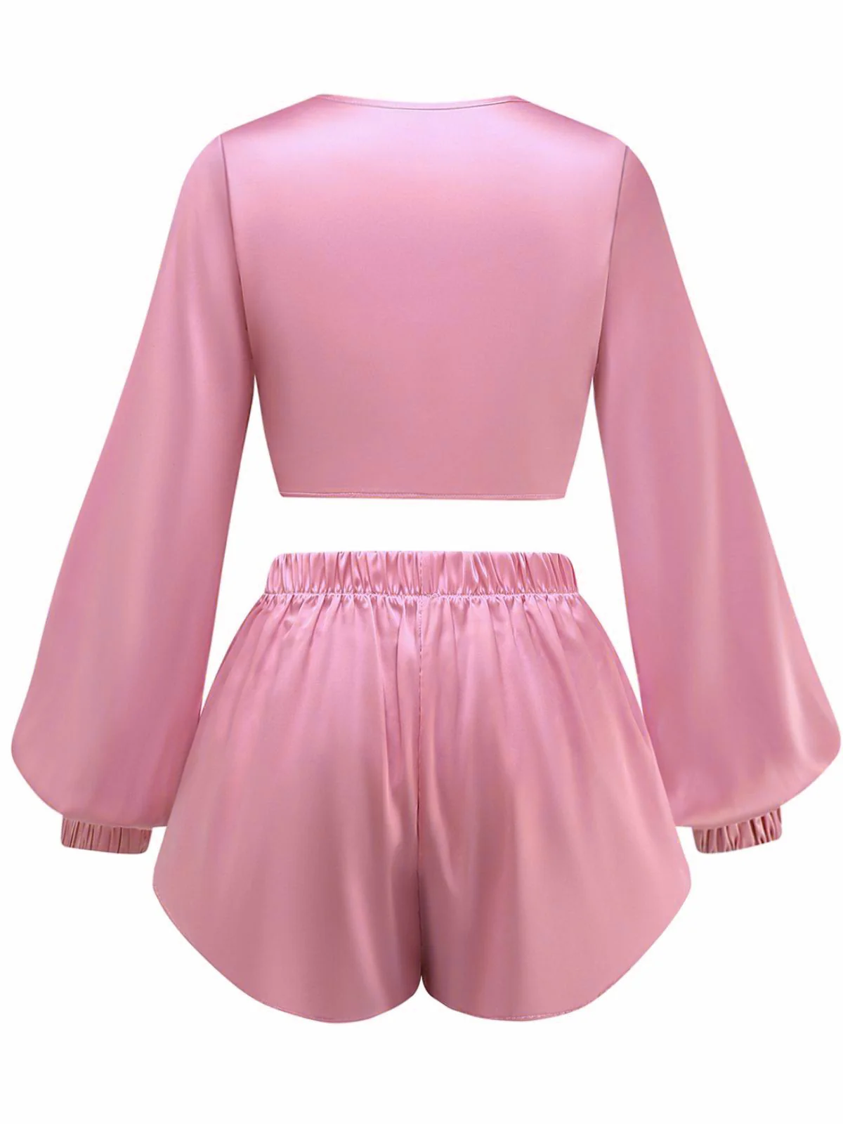 2PCS 1960s Satin Tie-Front Crop Top & Shorts - Image 9