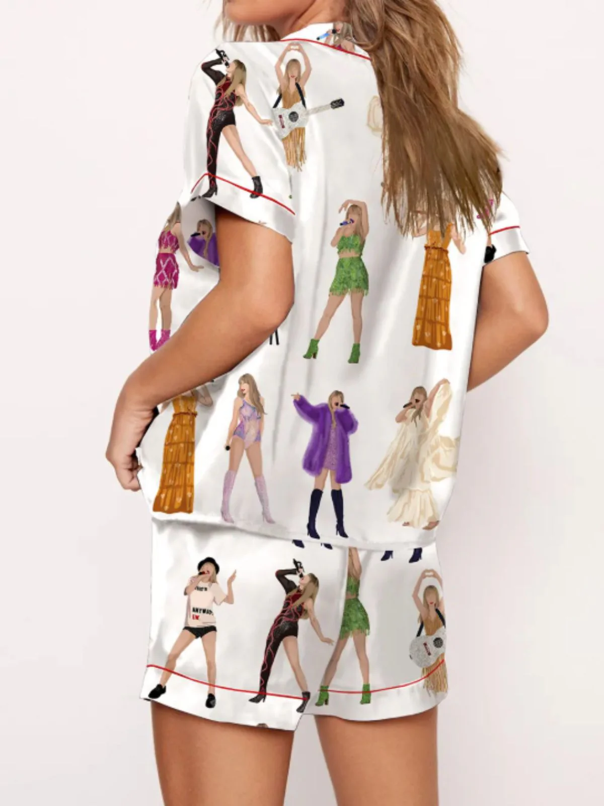2PCS 1960s Singer Cartoon Print Button Pajama Set - Image 2