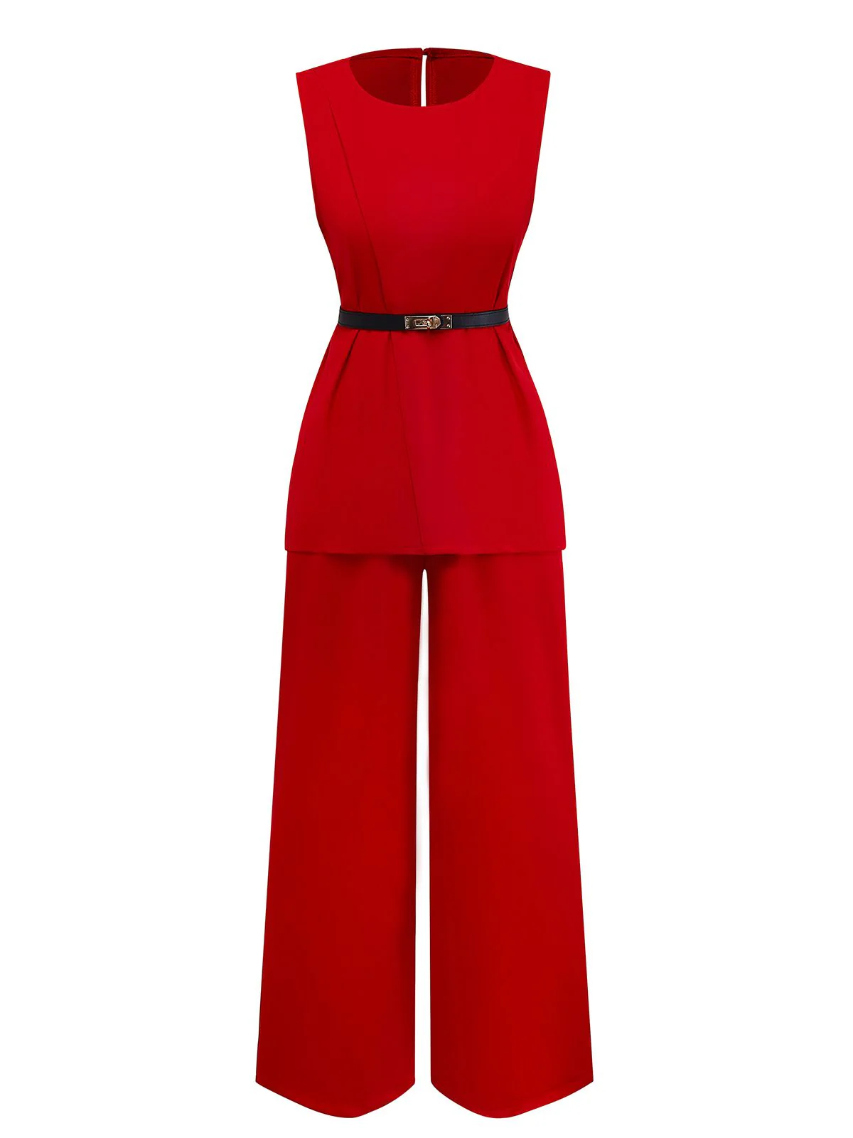 2PCS 1960s Sleeveless Vest & Belted Waist Pants - Image 2