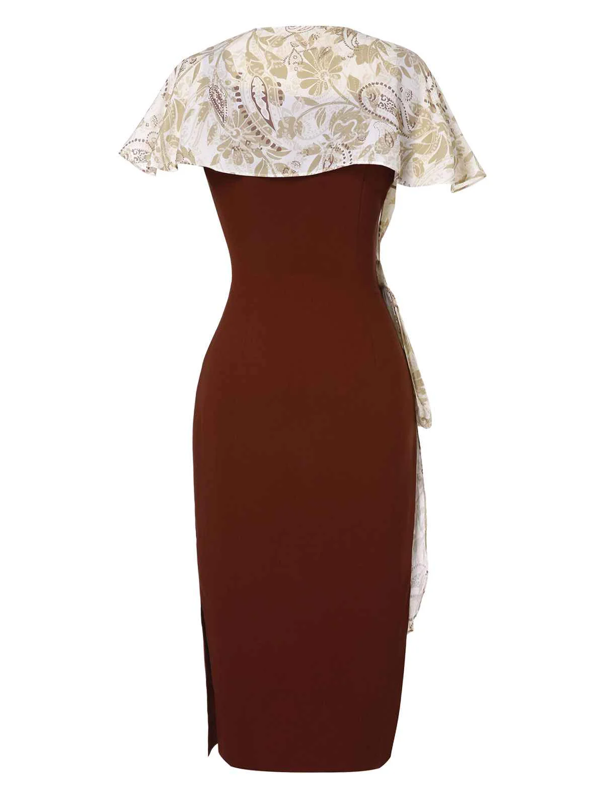 2PCS 1960s Solid Bodycon Dress & Floral Outwear - Image 4