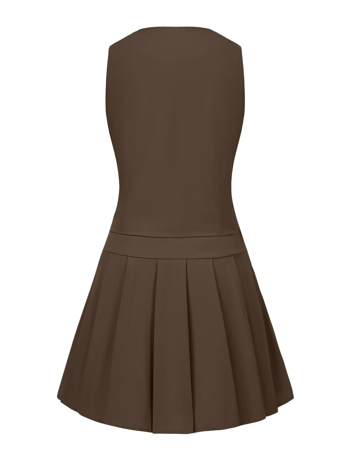2PCS 1960s Solid Buttons Vest & Pleated Skirt - Image 2