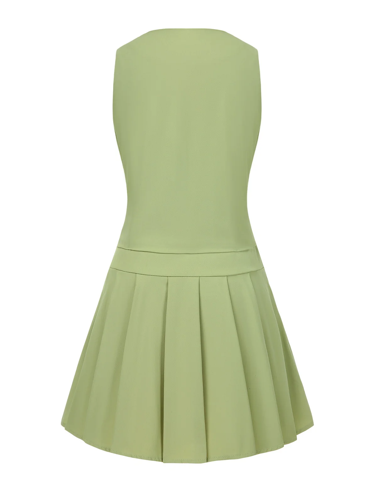 2PCS 1960s Solid Buttons Vest & Pleated Skirt - Image 4