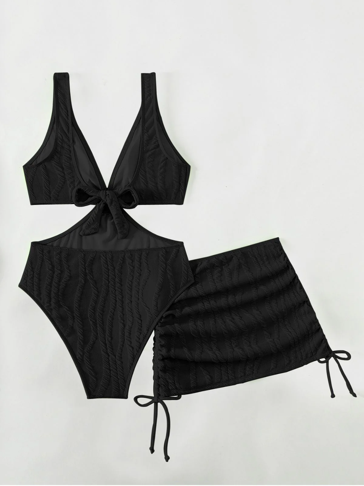 2PCS 1960s Solid Cut-Out Swimsuit & Skirt - Image 3