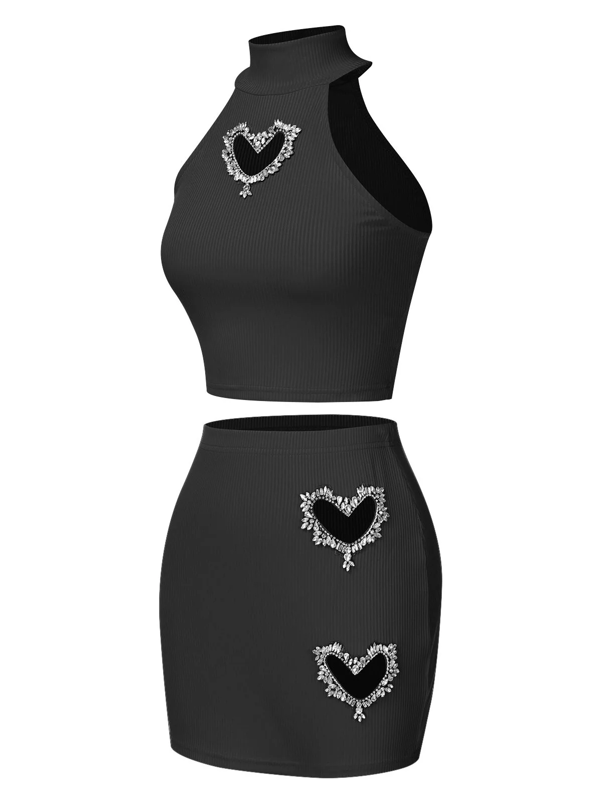 2PCS 1960s Solid Knitted Heart Hollow Top & Skirt - Image 6