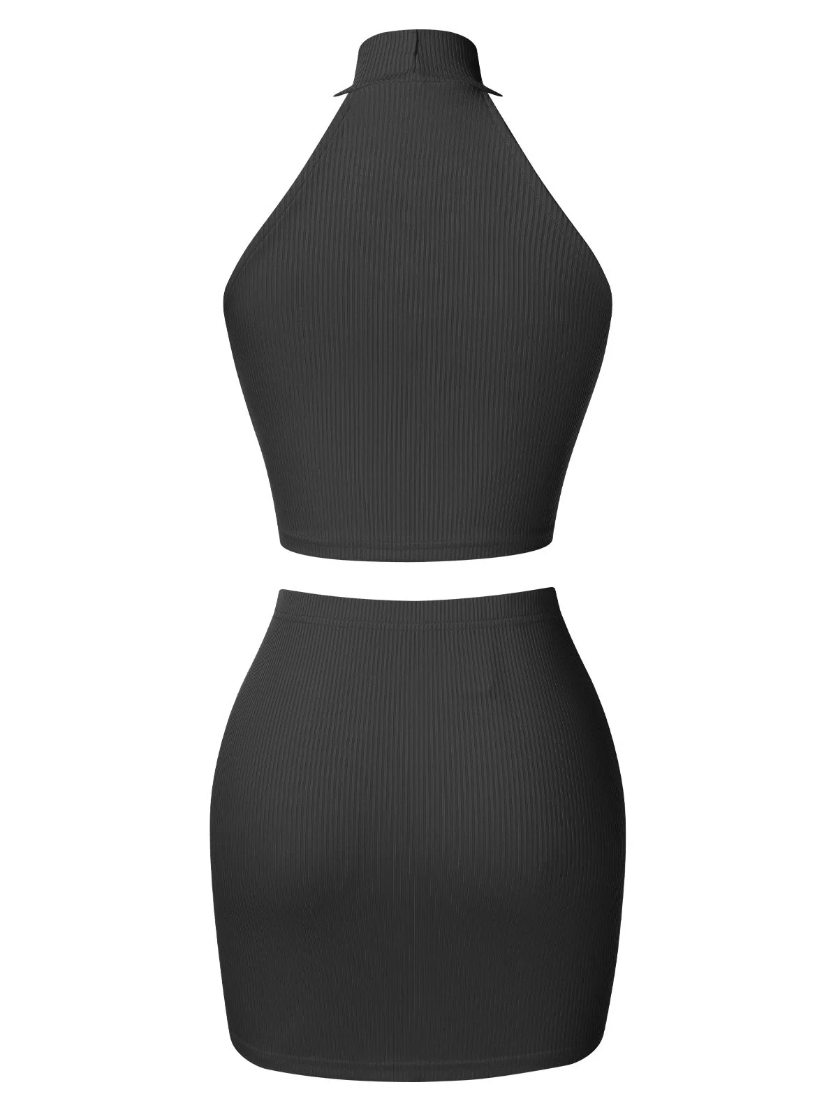 2PCS 1960s Solid Knitted Heart Hollow Top & Skirt - Image 7