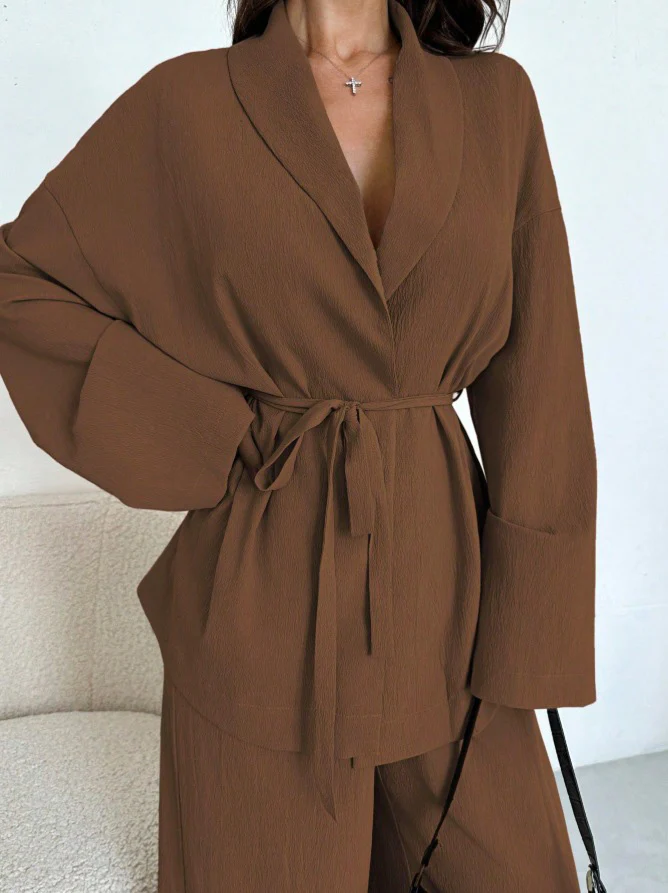 2PCS 1960s Solid Lace-Up Blazer & Pants Set - Image 10