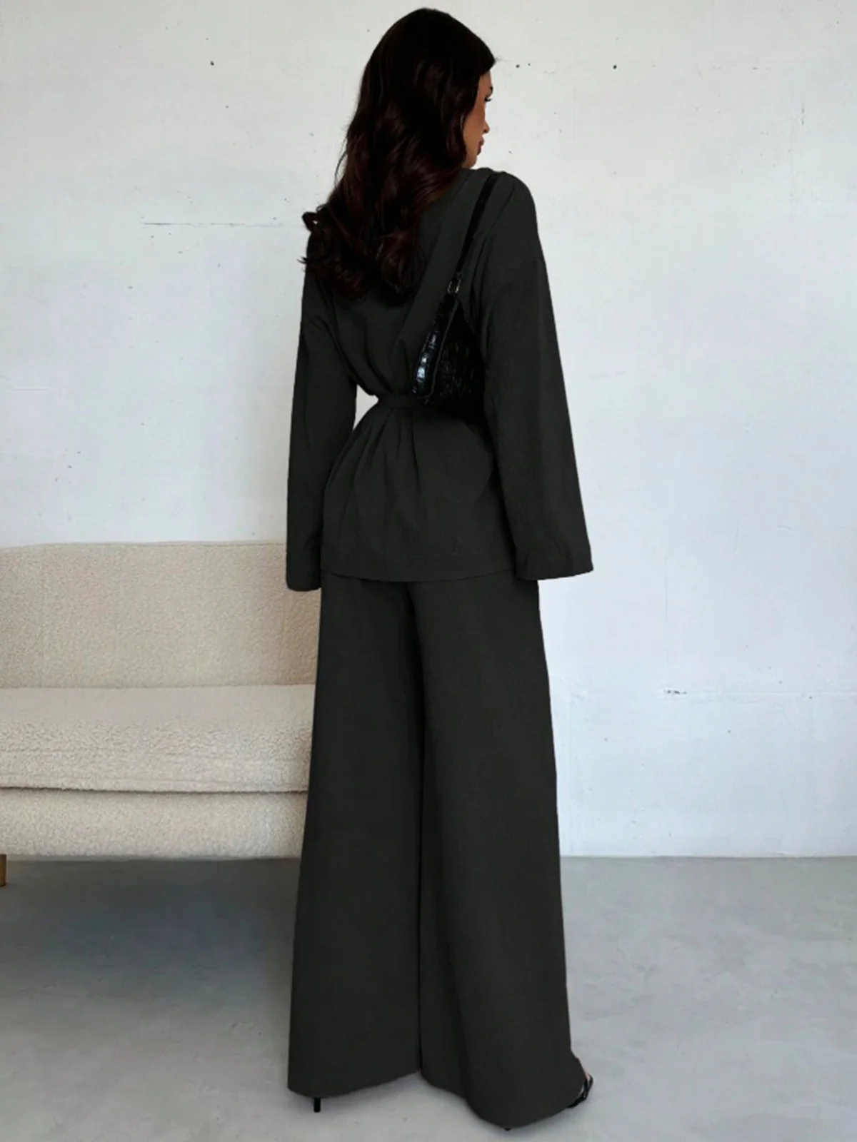 2PCS 1960s Solid Lace-Up Blazer & Pants Set - Image 5