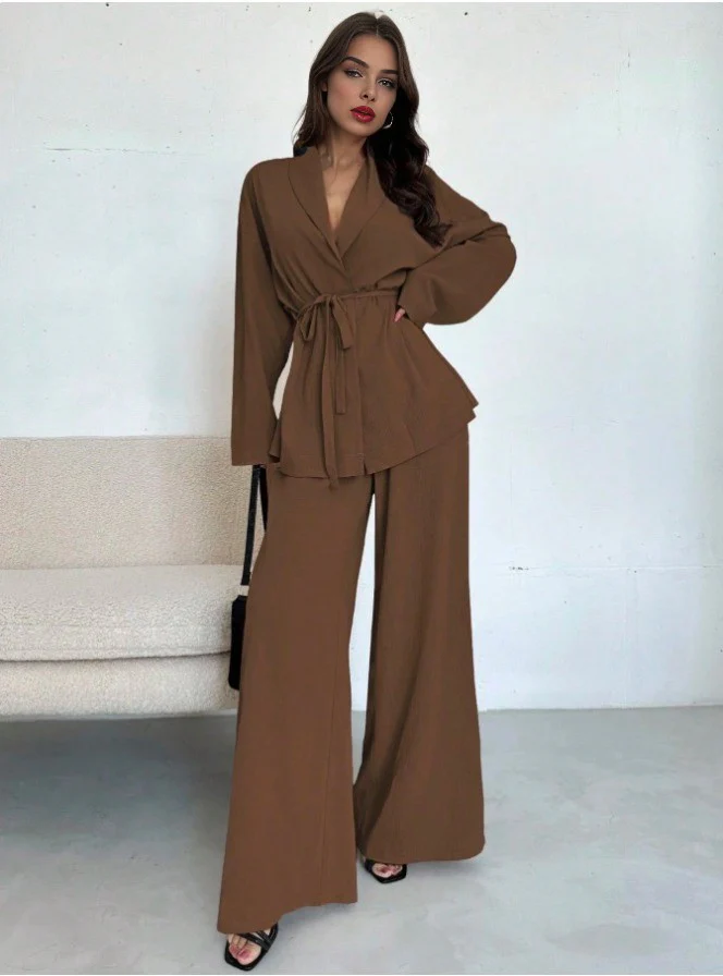 2PCS 1960s Solid Lace-Up Blazer & Pants Set - Image 7