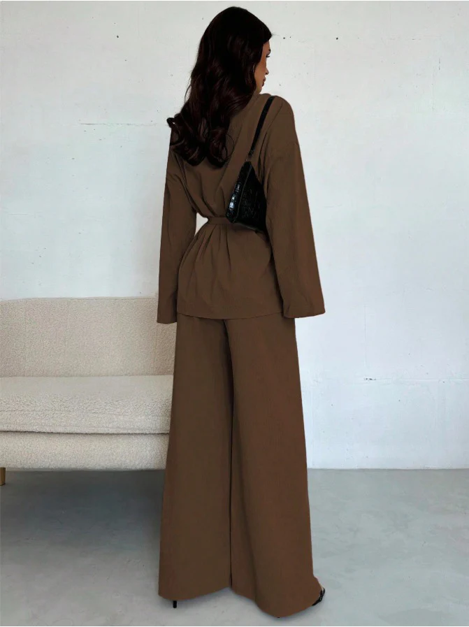 2PCS 1960s Solid Lace-Up Blazer & Pants Set - Image 9