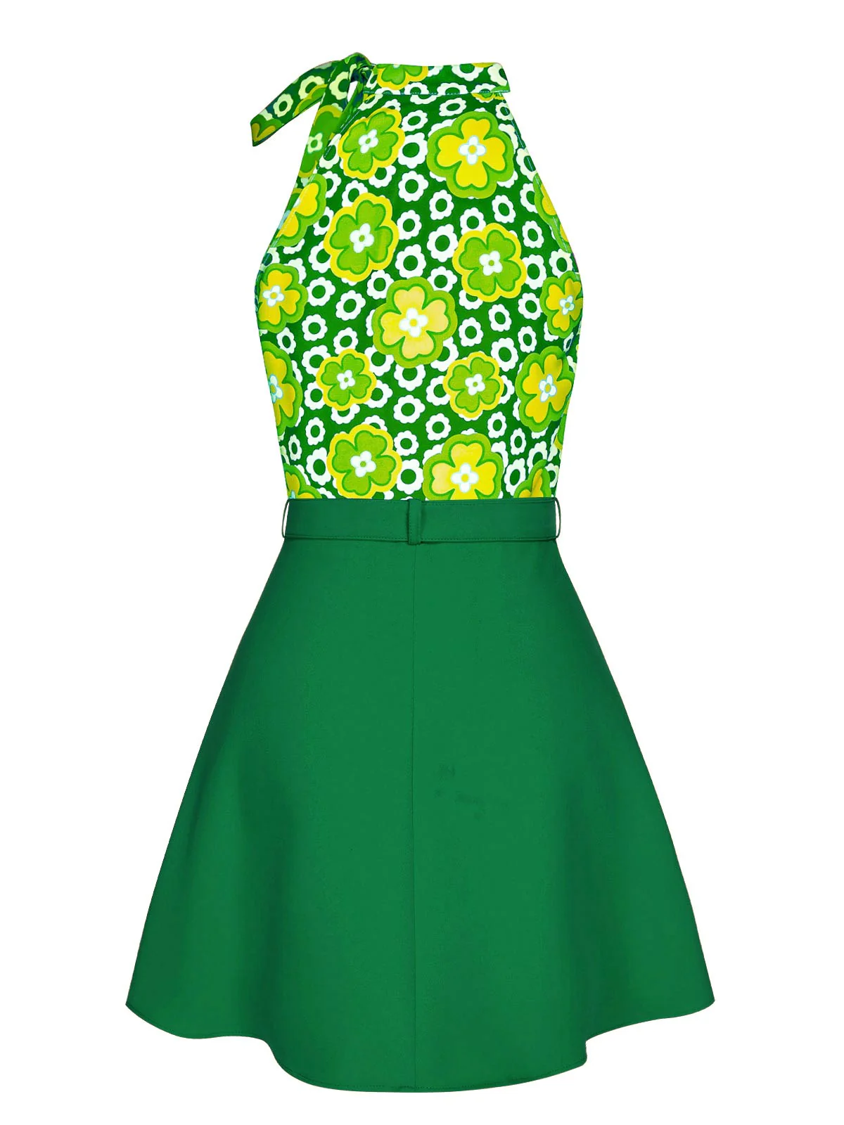 2PCS 1960s Tie Neck Floral Top & Button Solid Skirt - Image 15