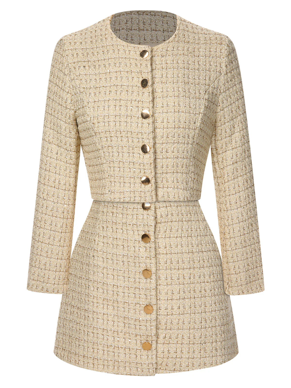 2PCS 1960s Tweed Cropped Coat & A-Line Skirt - Image 2