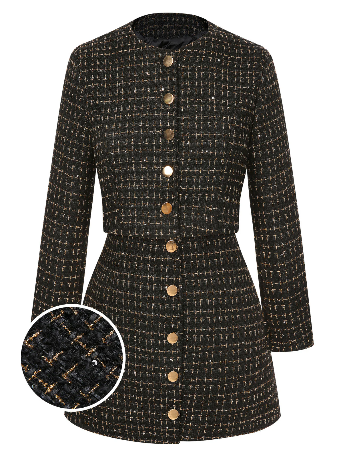 2PCS 1960s Tweed Cropped Coat & A-Line Skirt - Image 7