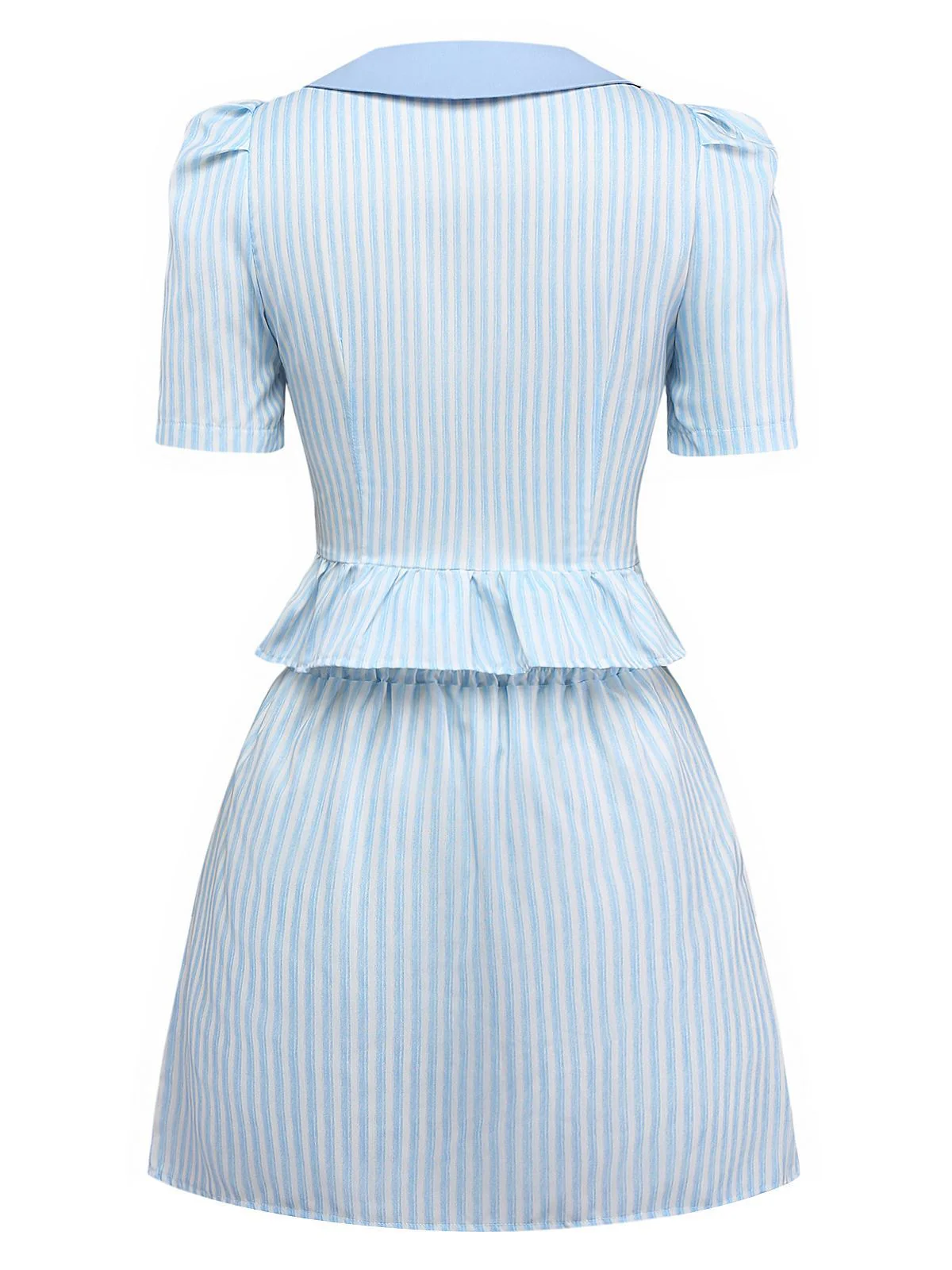 2PCS 1960s Vertical Stripes Peter Pan Collar Blouse & Skirt - Image 2