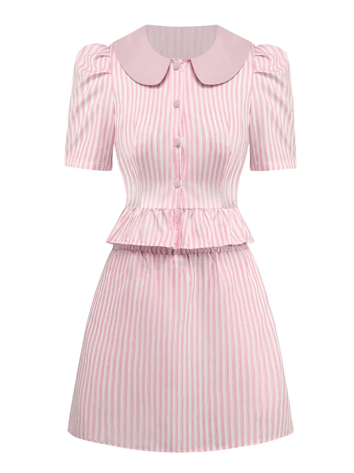 2PCS 1960s Vertical Stripes Peter Pan Collar Blouse & Skirt - Image 7