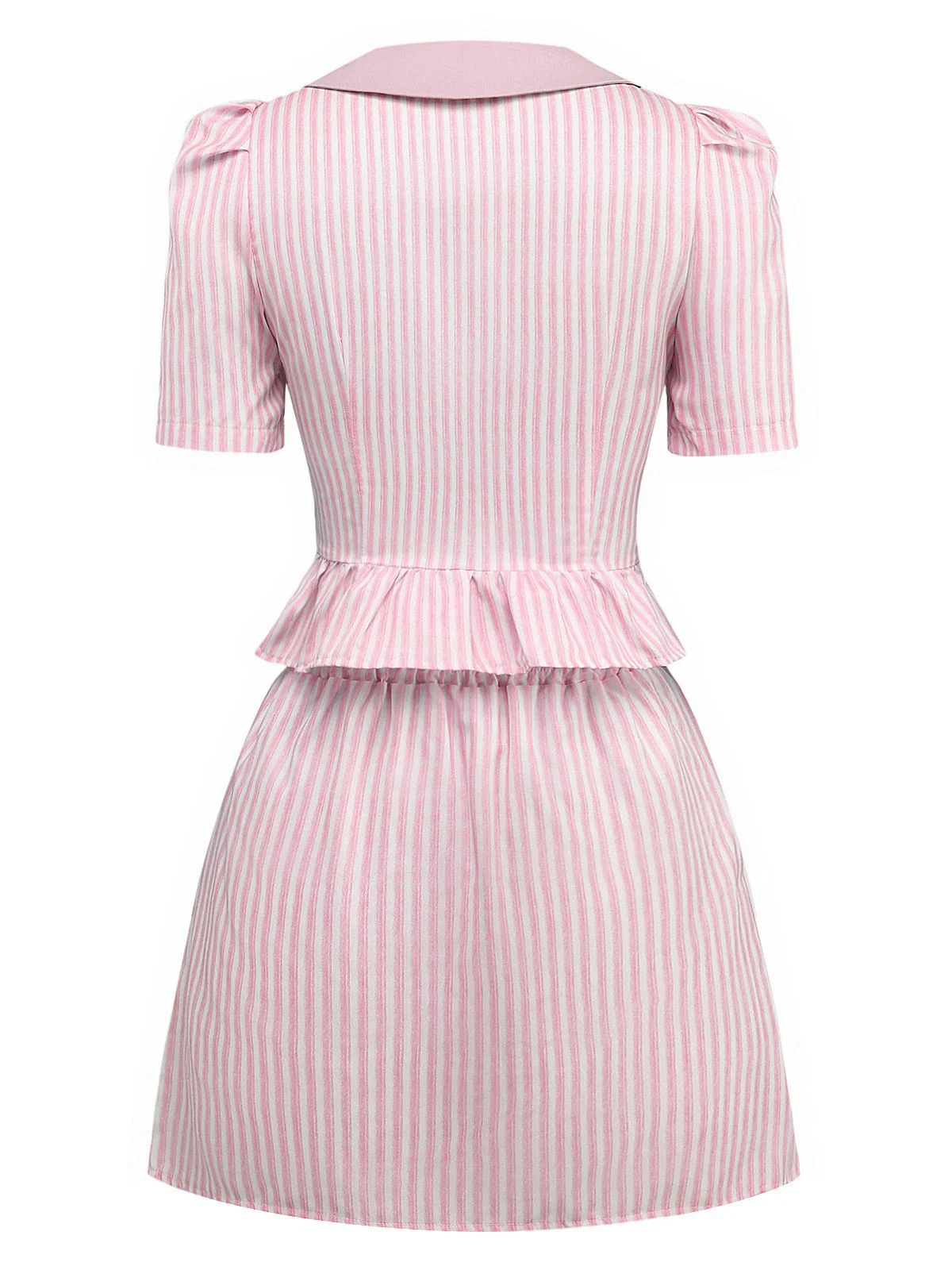 2PCS 1960s Vertical Stripes Peter Pan Collar Blouse & Skirt - Image 8
