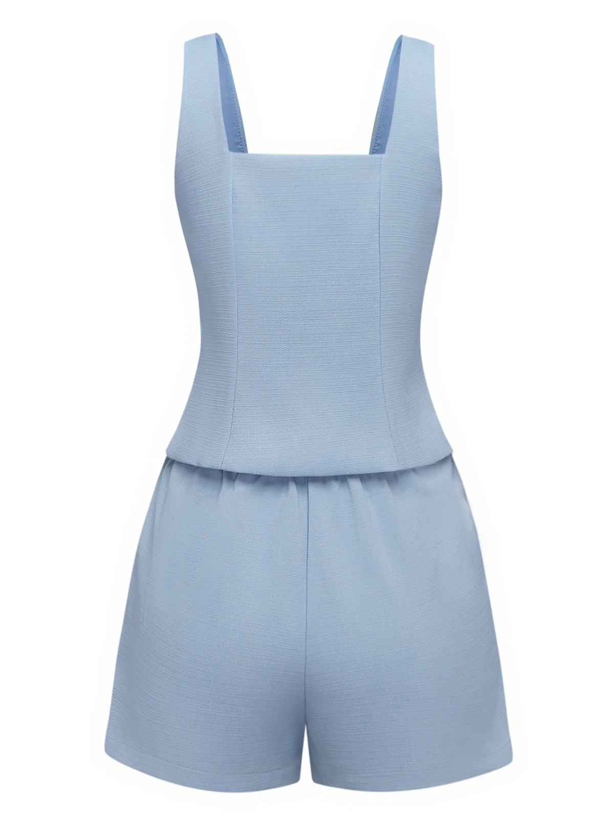 2PCS 1960s Wide Strap Button Square Neck Top & Shorts - Image 2