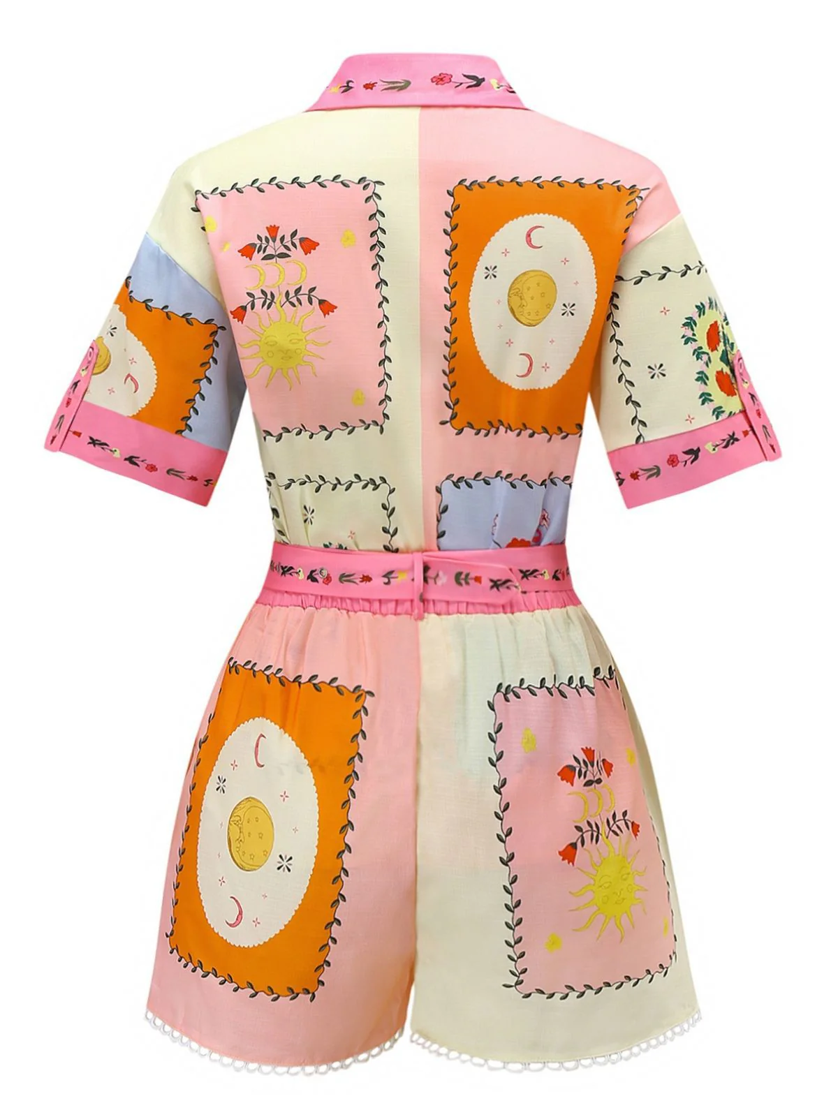 2PCS 1970s Boho Floral Blouse & Belted Shorts - Image 2