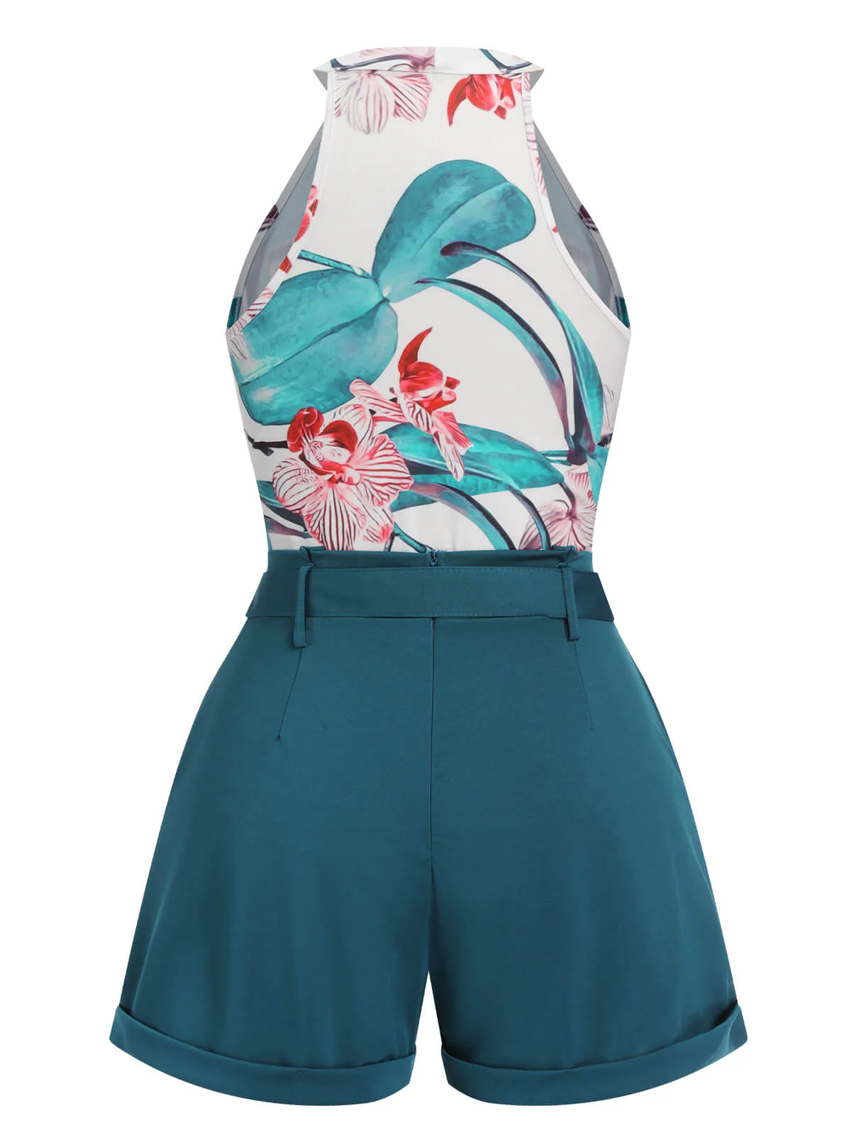 2PCS 1970s Floral Crewl Halter Top & Shorts With Belt - Image 10