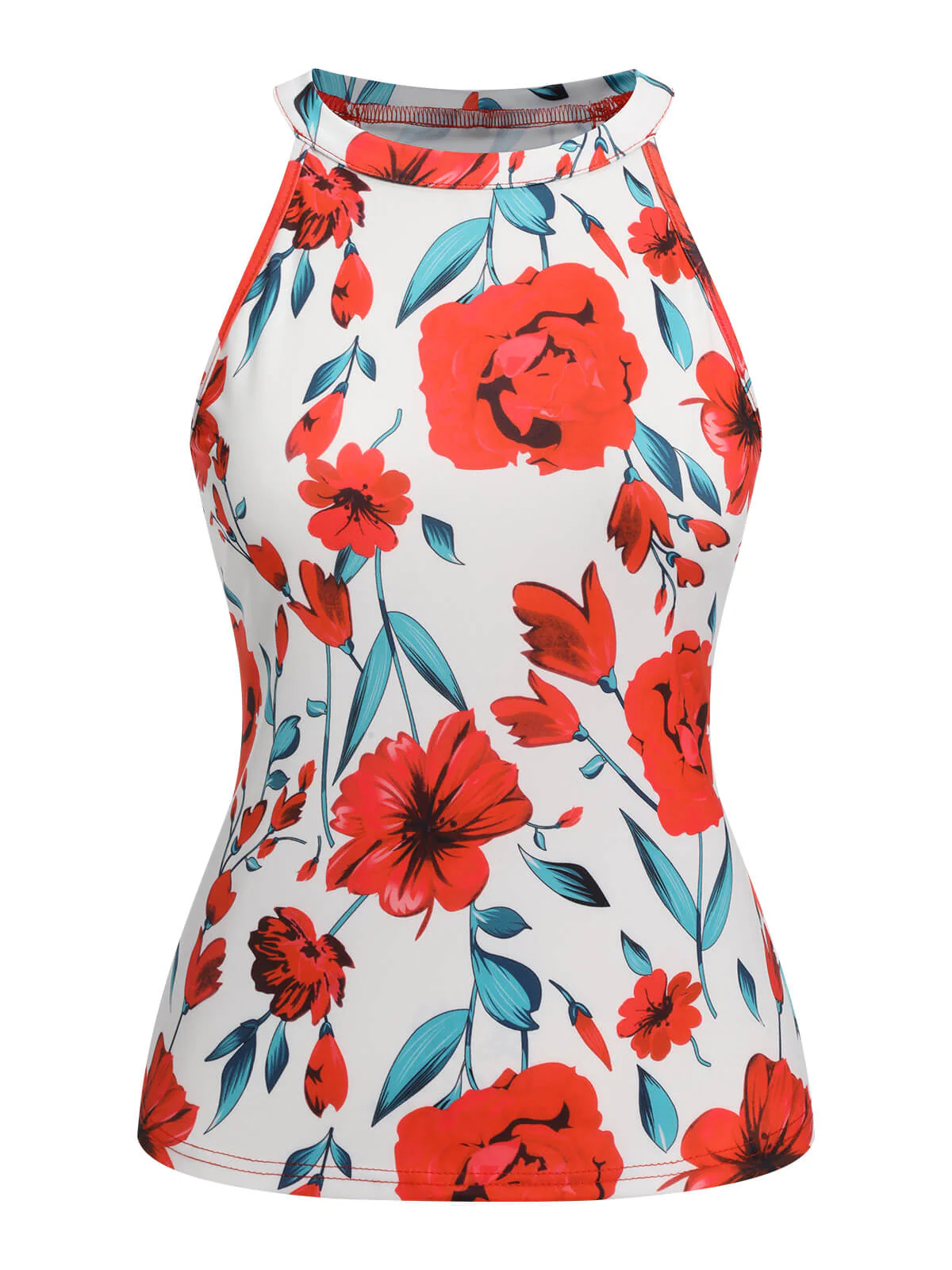 2PCS 1970s Floral Crewl Halter Top & Shorts With Belt - Image 5