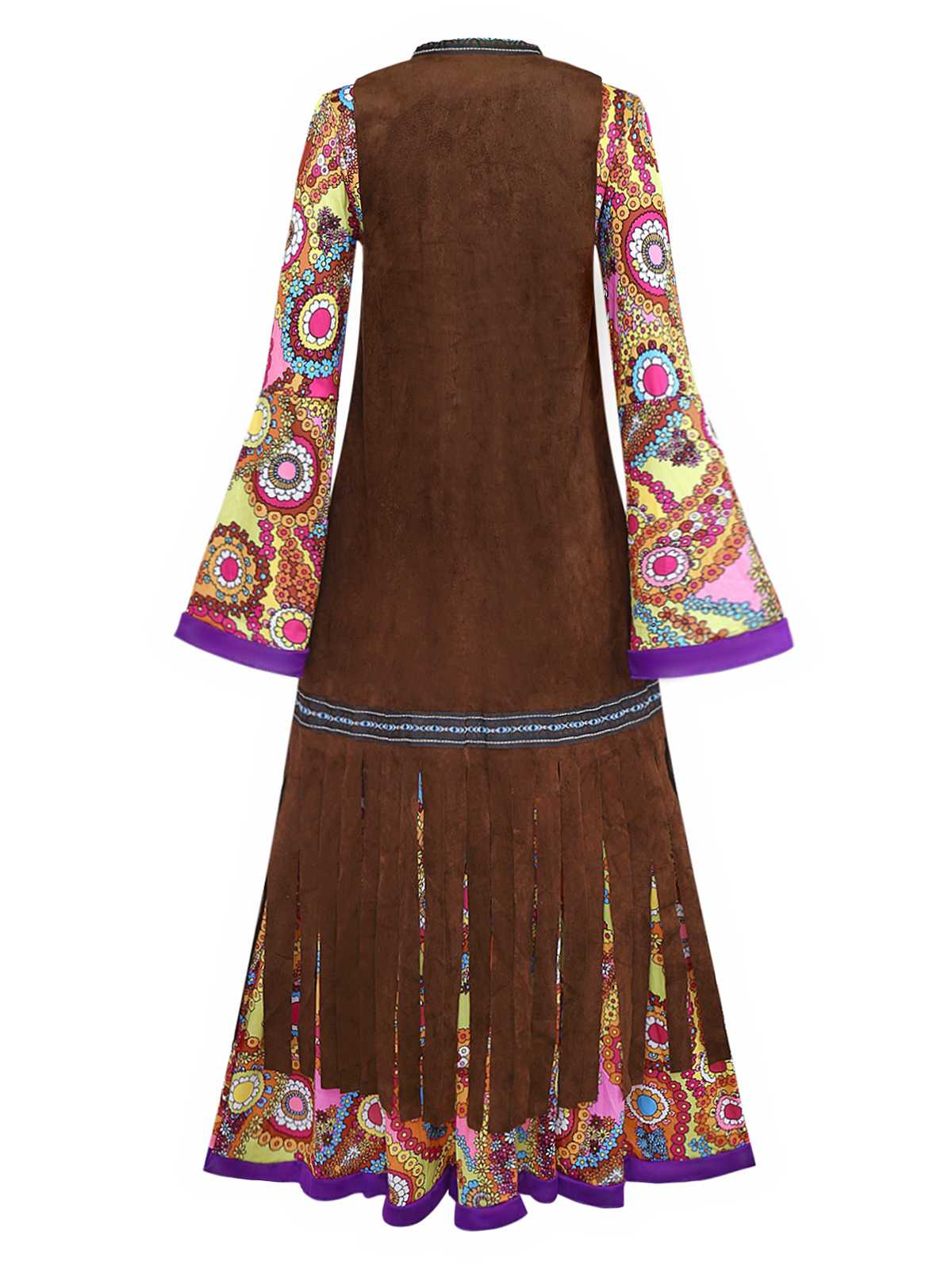 2PCS 1970s Fringe Vest & Psychedelic Hippie Costume Dress - Image 2