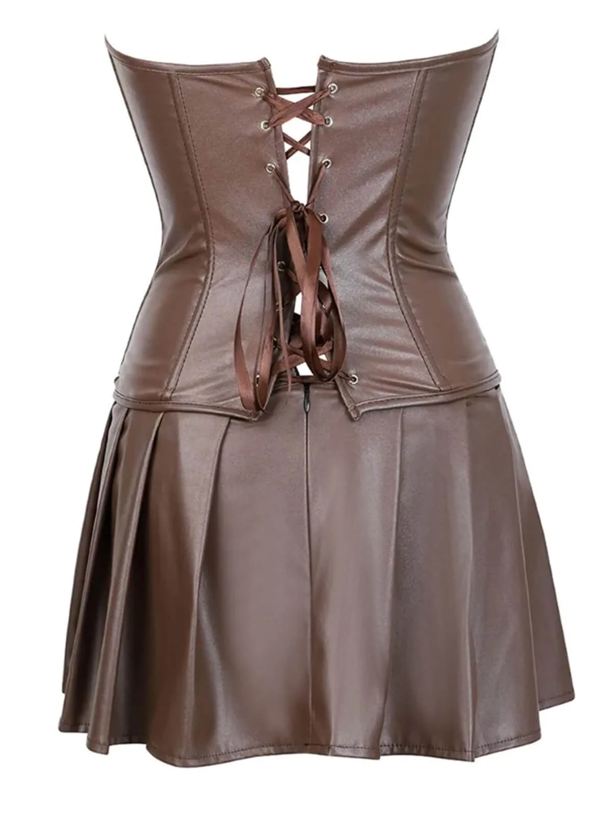 2PCS 1970s Gothic Faux Leather Bandeau Corset & Skirt - Image 2