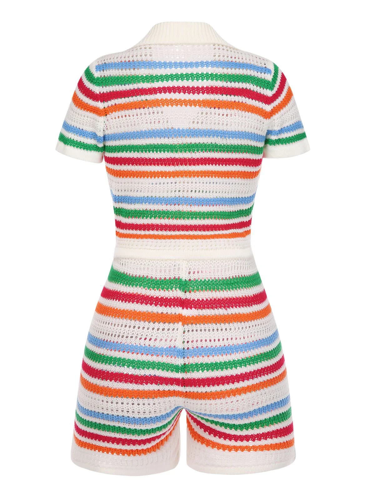 2PCS 1970s Knitted Rainbow Striped Top & Shorts - Image 3