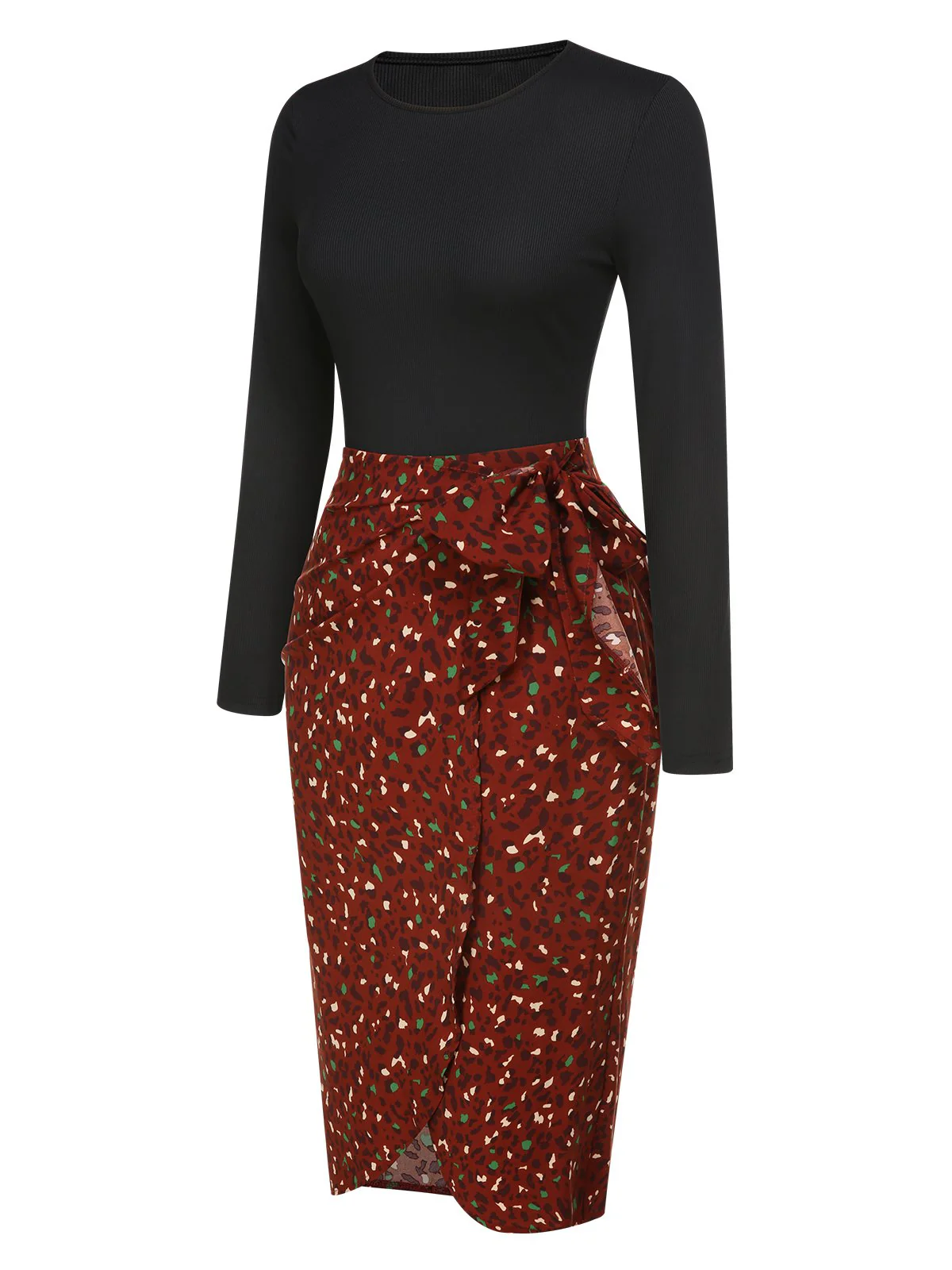 2PCS 1970s Long Sleeves Top & Dots Skirt - Image 3