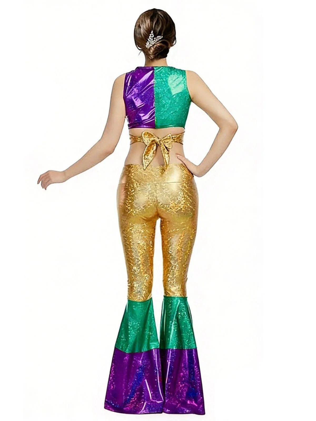 2PCS 1970s Metallic Crop Top & Flare Pants - Image 5