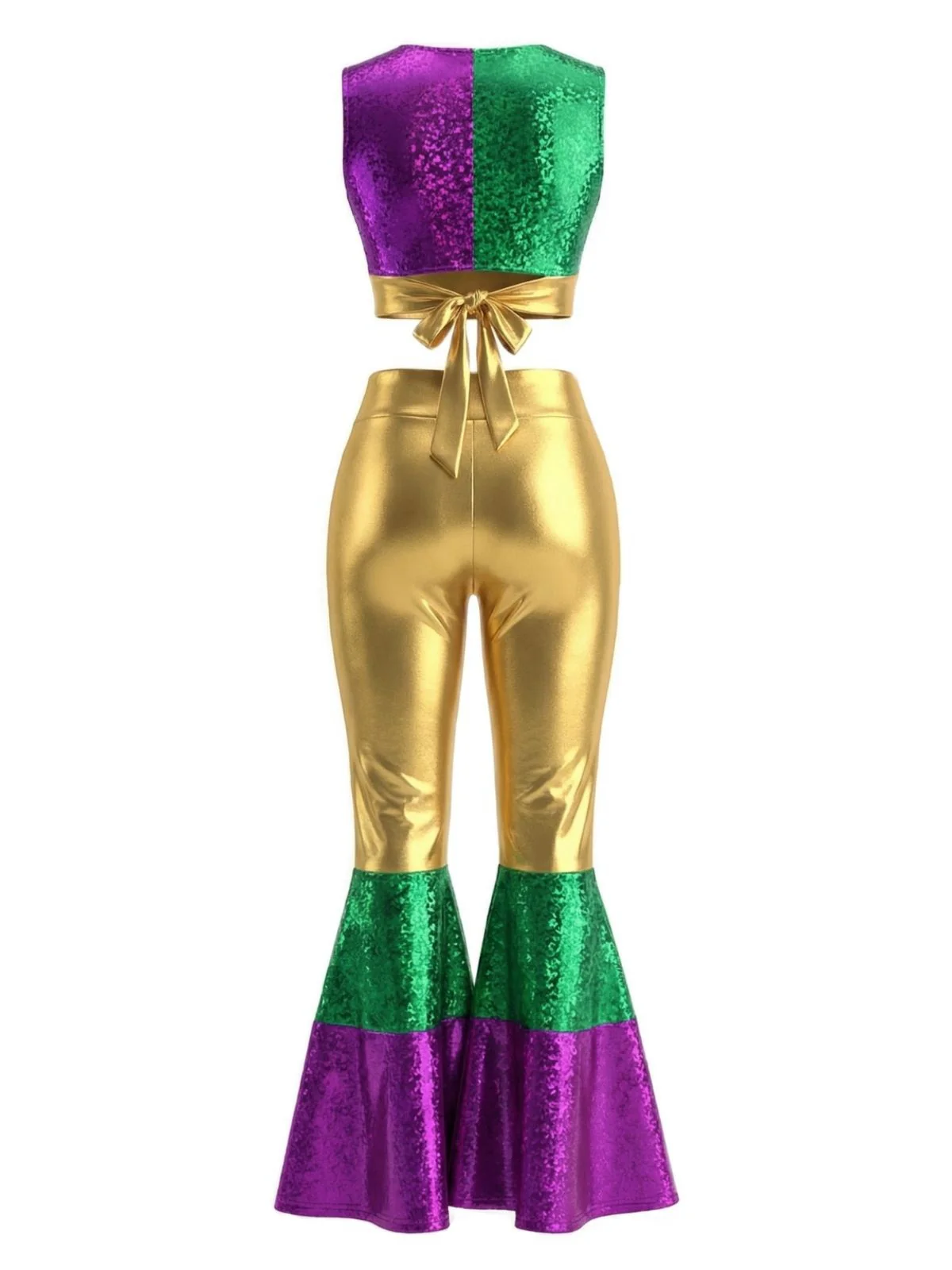 2PCS 1970s Metallic Crop Top & Flare Pants - Image 7