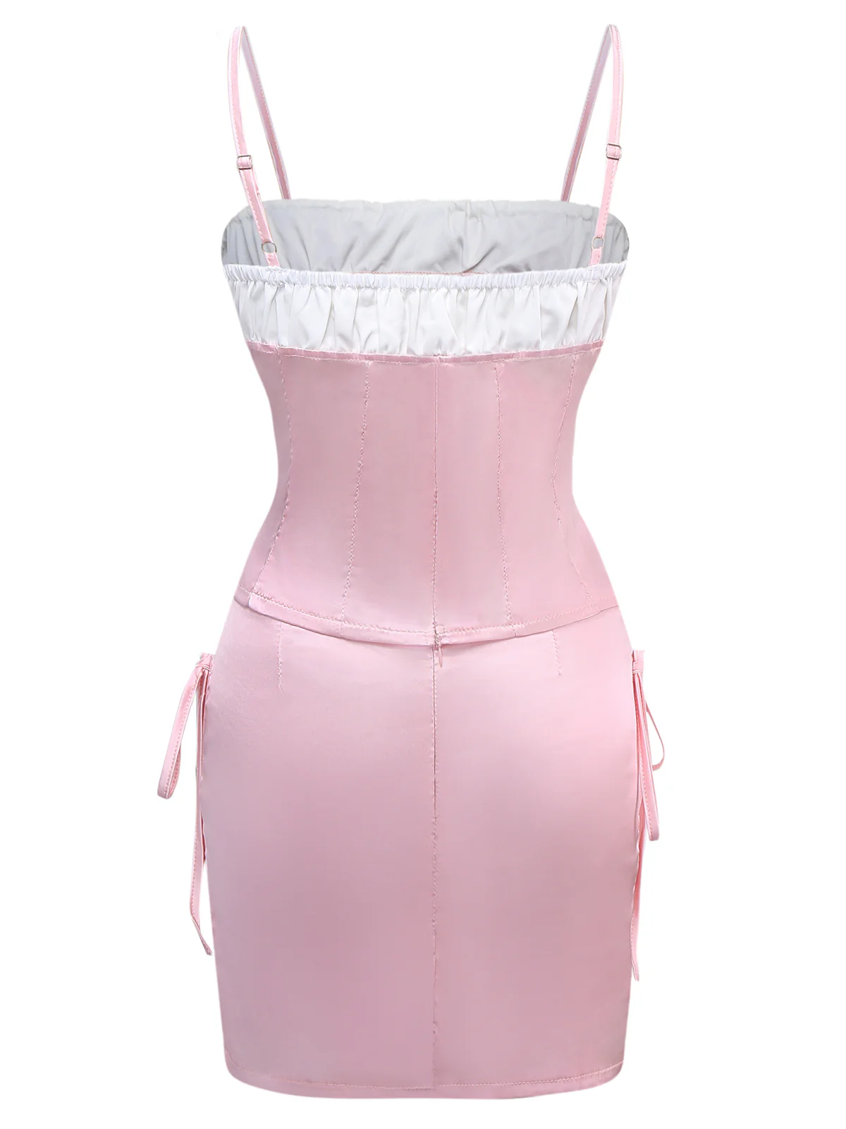 2PCS 1970s Satin Lace-Up Strap Top & Skirt - Image 2