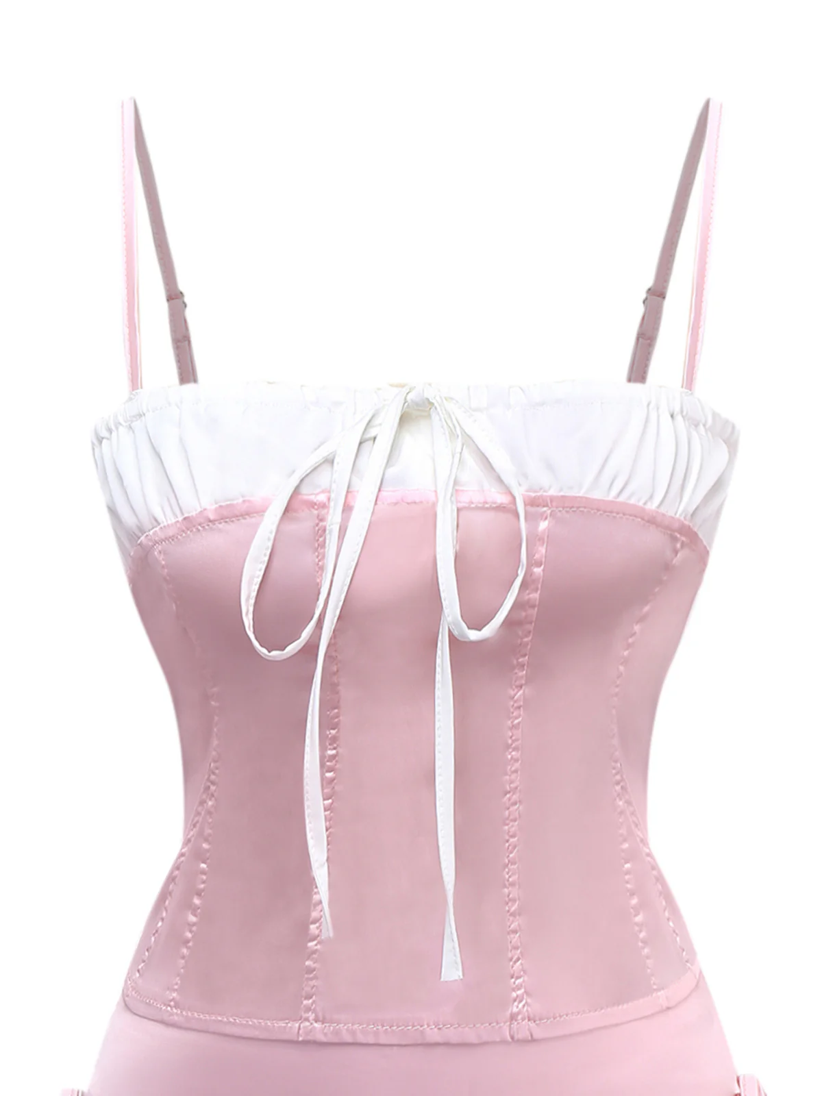 2PCS 1970s Satin Lace-Up Strap Top & Skirt - Image 3