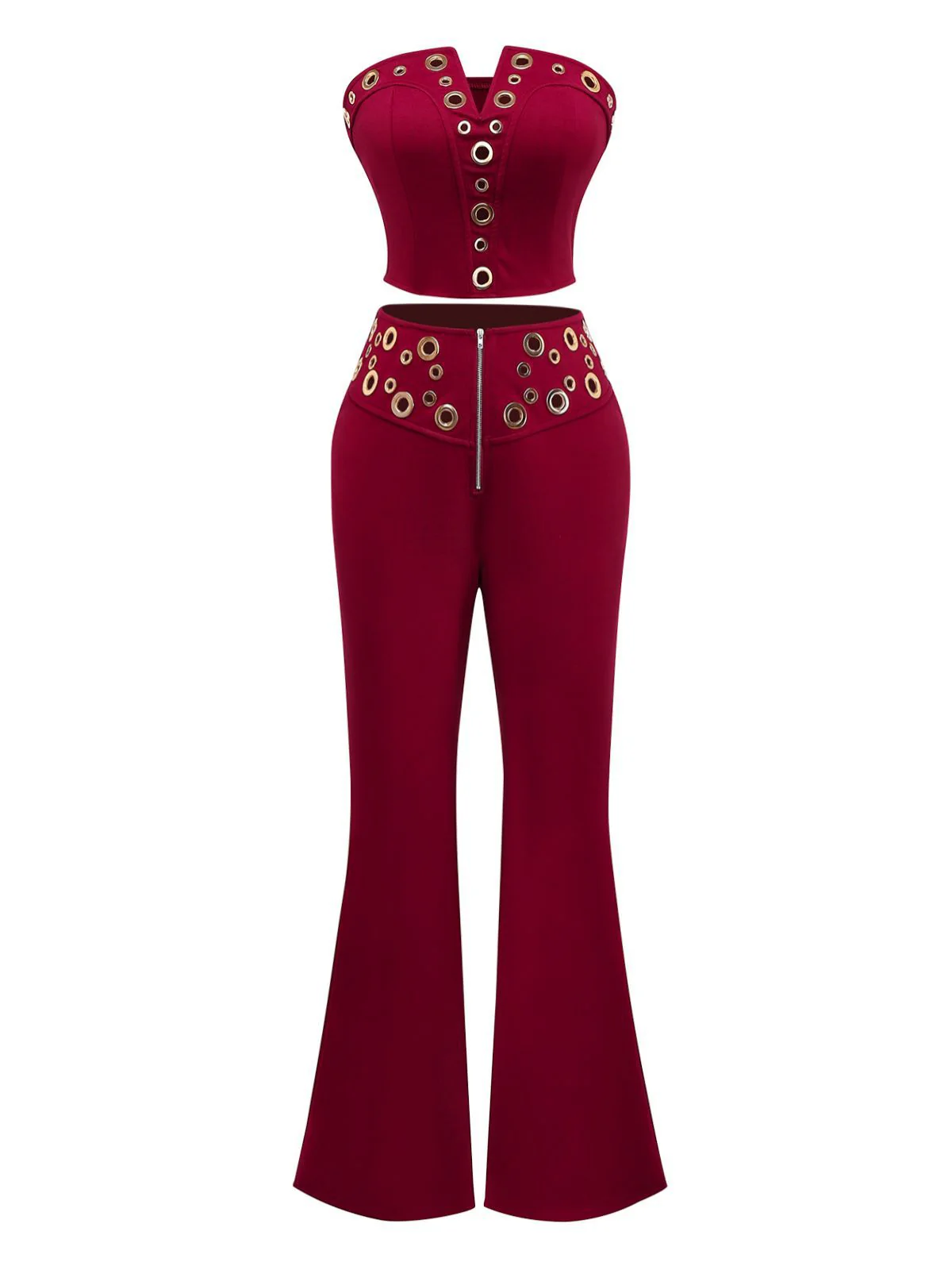 2PCS 1970s Strapless Metal Buckle Punk Top & Pants - Image 2
