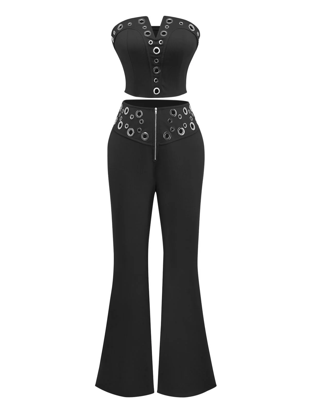 2PCS 1970s Strapless Metal Buckle Punk Top & Pants - Image 8