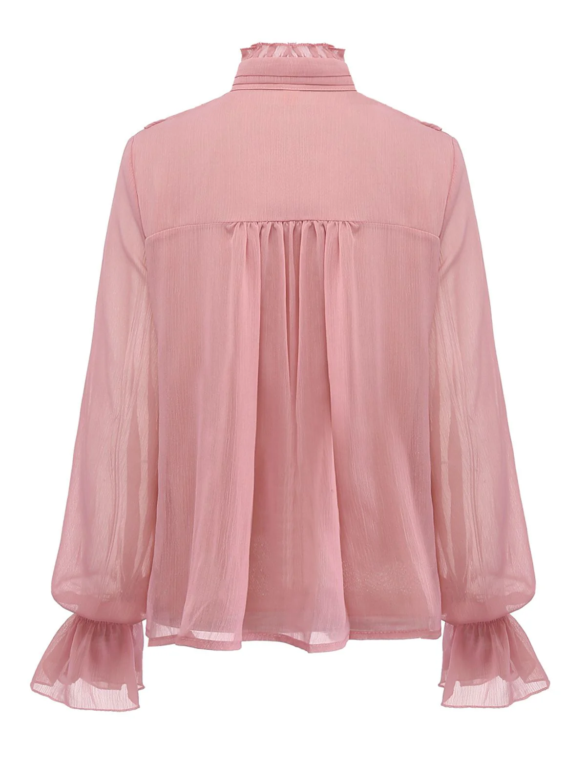 Pink 1980s Chiffon Ruffled High-Neck Blouse - Image 2