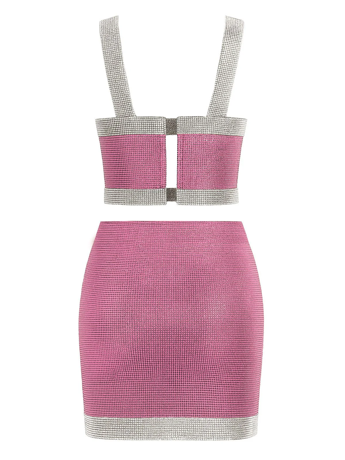 2PCS 1980s Metallic Cross Neck Top & Skirt - Image 11