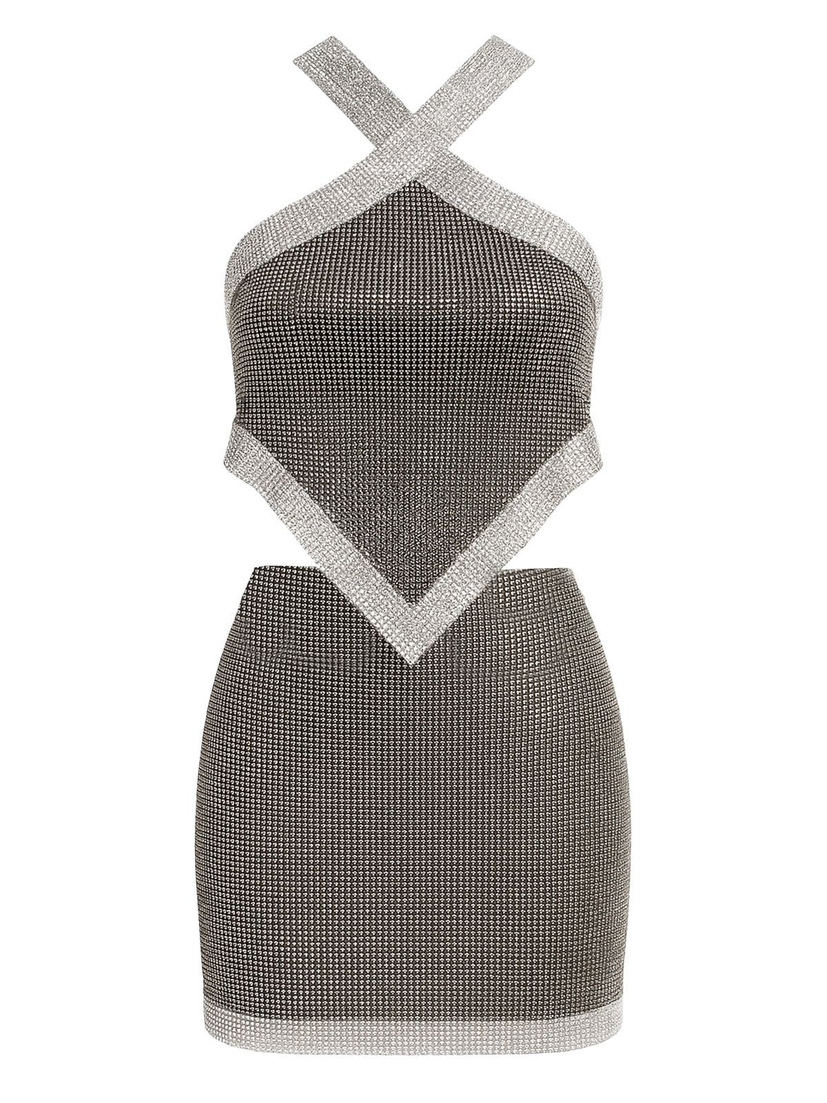 2PCS 1980s Metallic Cross Neck Top & Skirt - Image 12