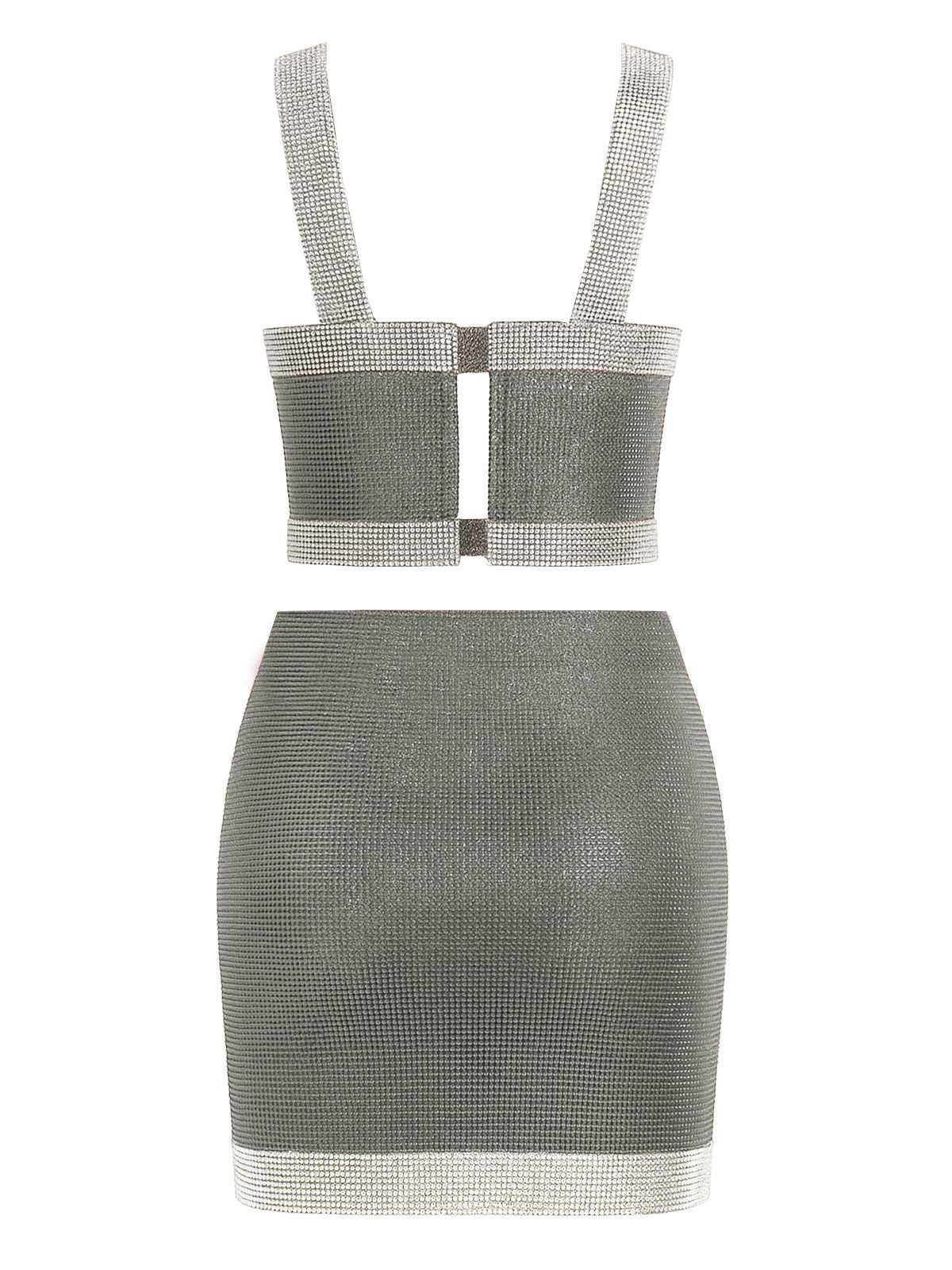 2PCS 1980s Metallic Cross Neck Top & Skirt - Image 13