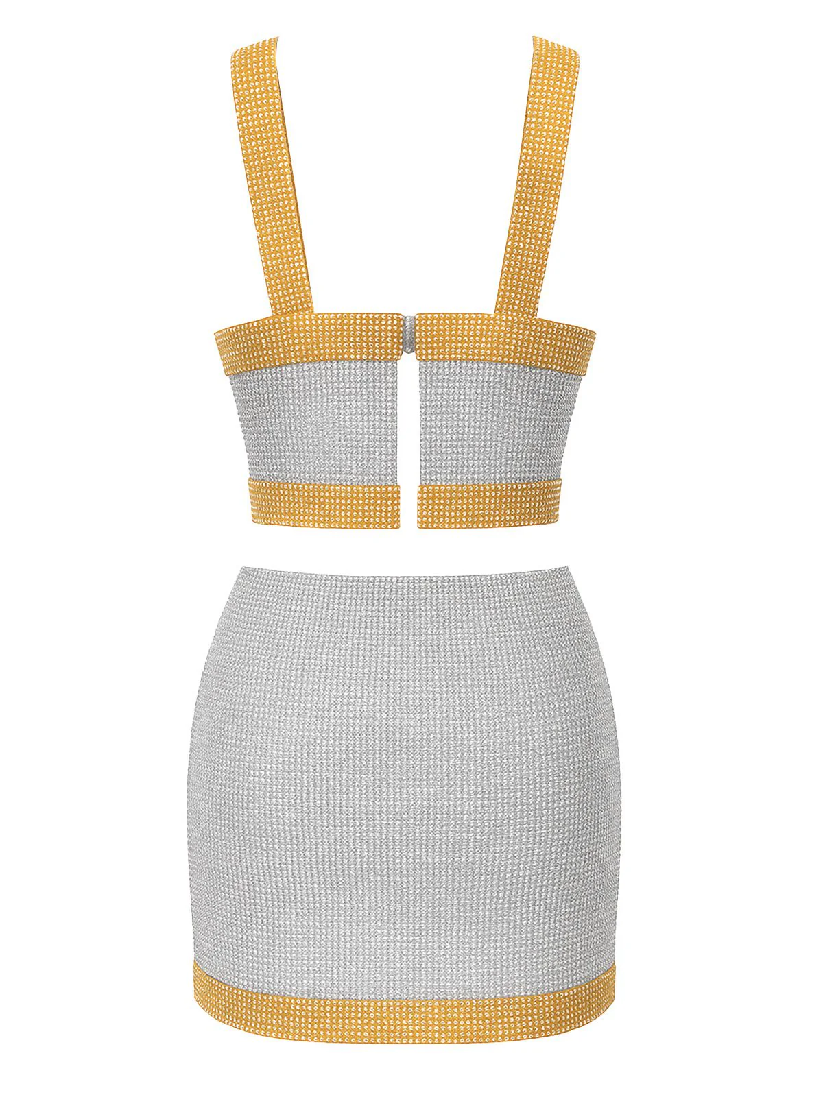 2PCS 1980s Metallic Cross Neck Top & Skirt - Image 9