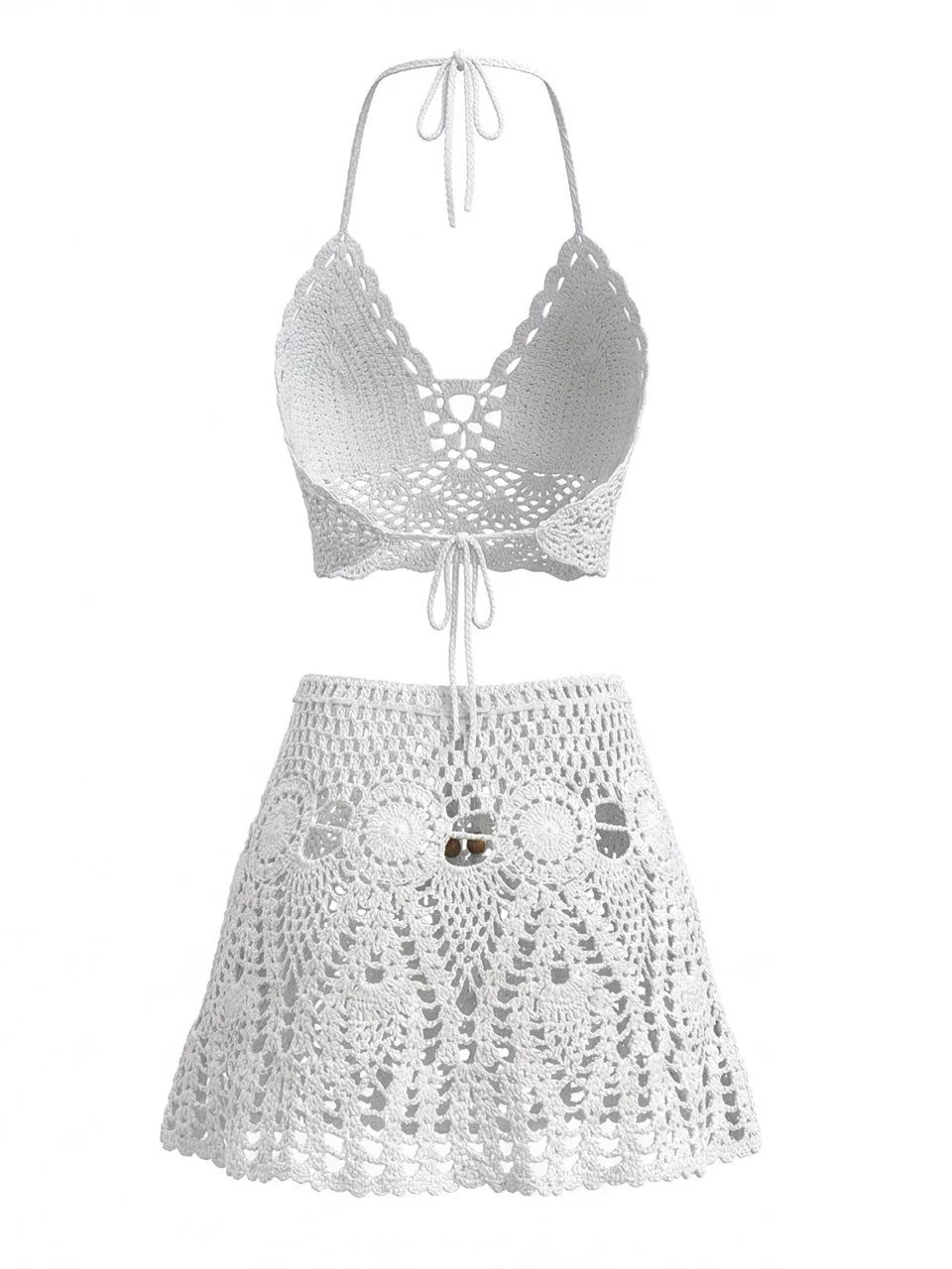 2PCS 1980s Solid Crochet Cover Up Set - Image 11
