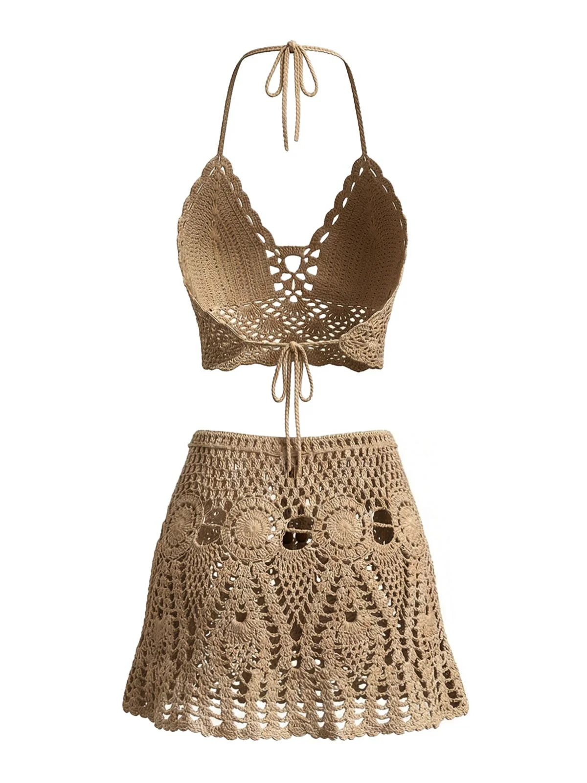 2PCS 1980s Solid Crochet Cover Up Set - Image 12