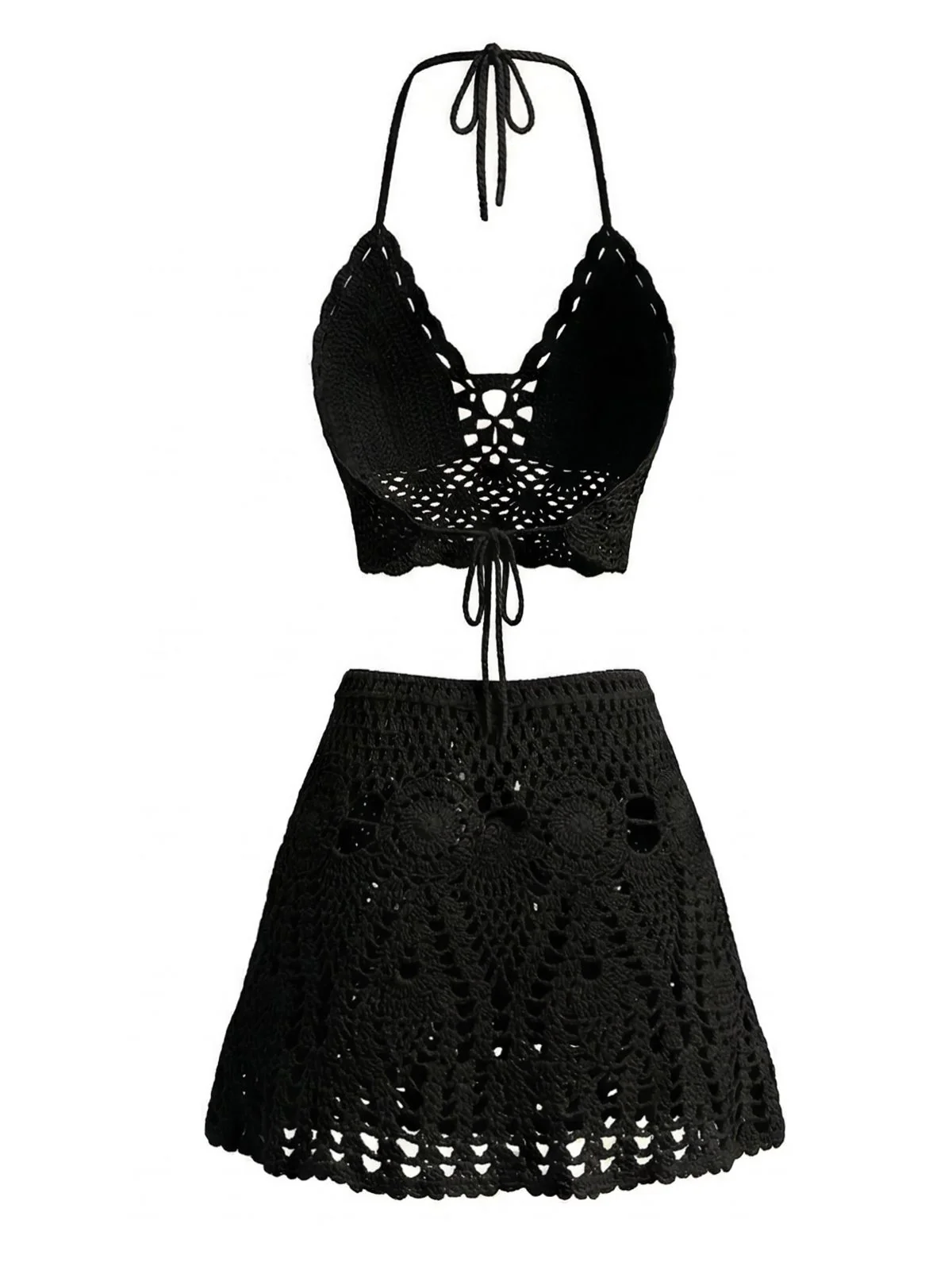 2PCS 1980s Solid Crochet Cover Up Set - Image 13