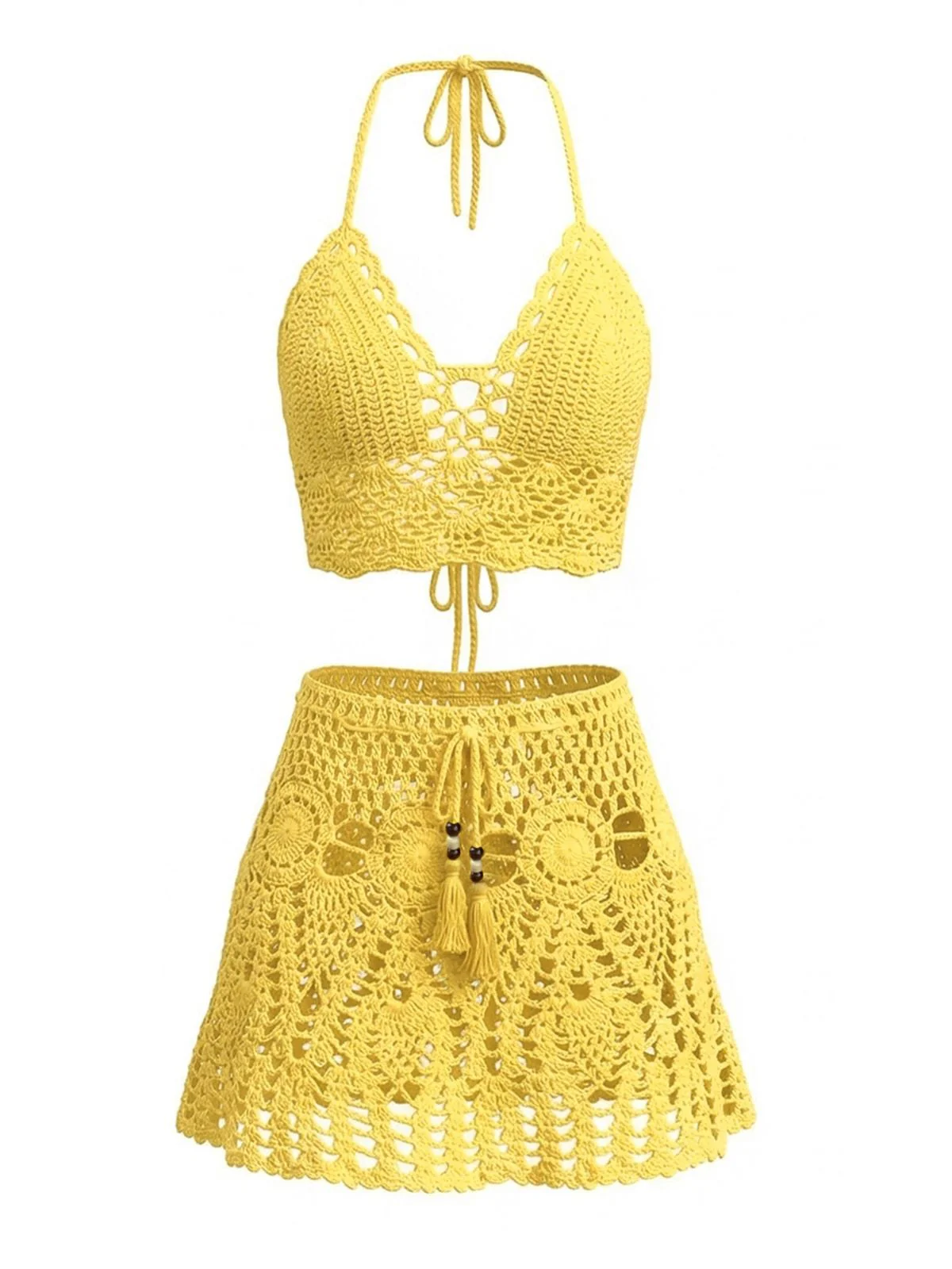 2PCS 1980s Solid Crochet Cover Up Set - Image 3