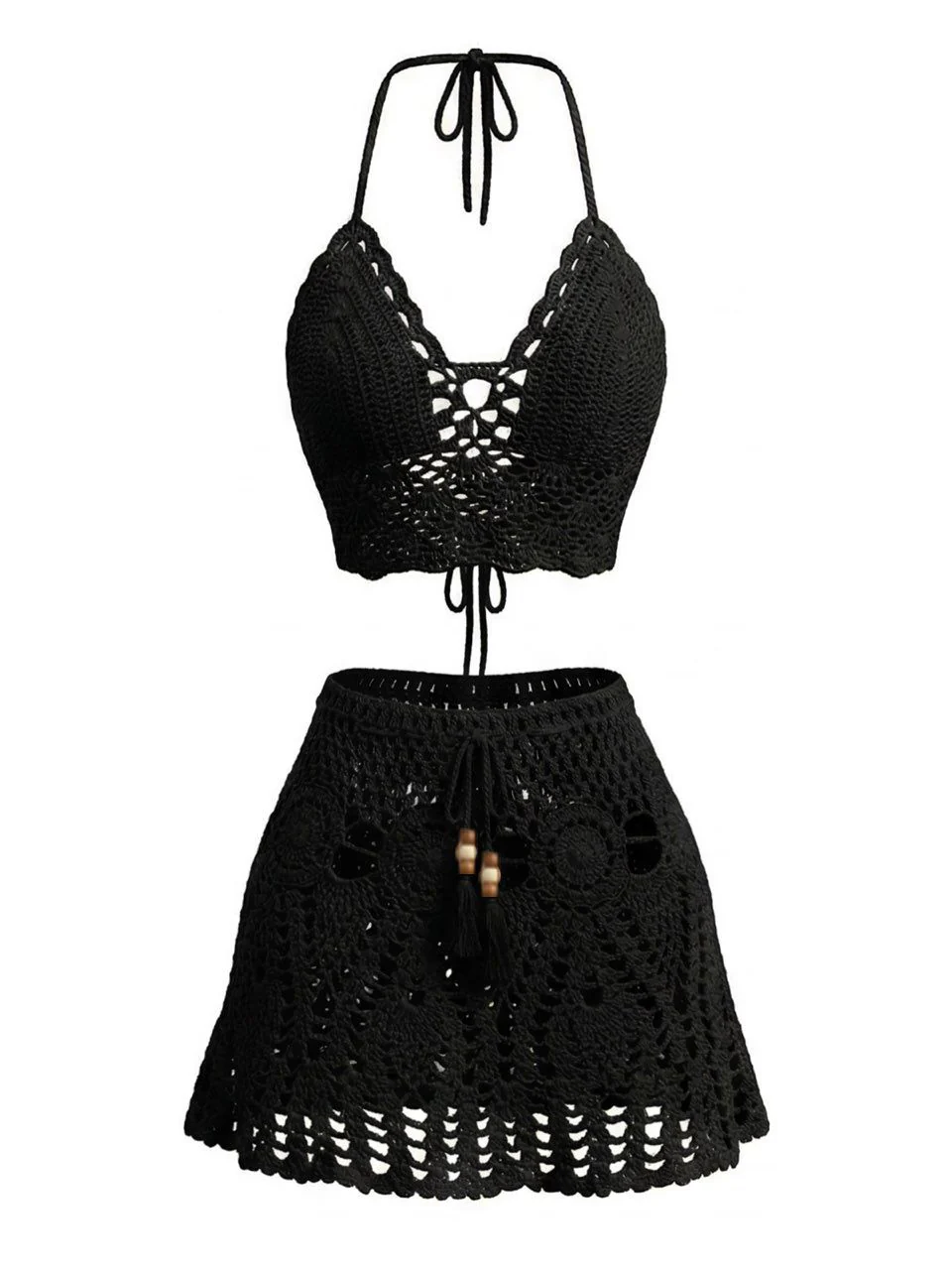 2PCS 1980s Solid Crochet Cover Up Set - Image 4