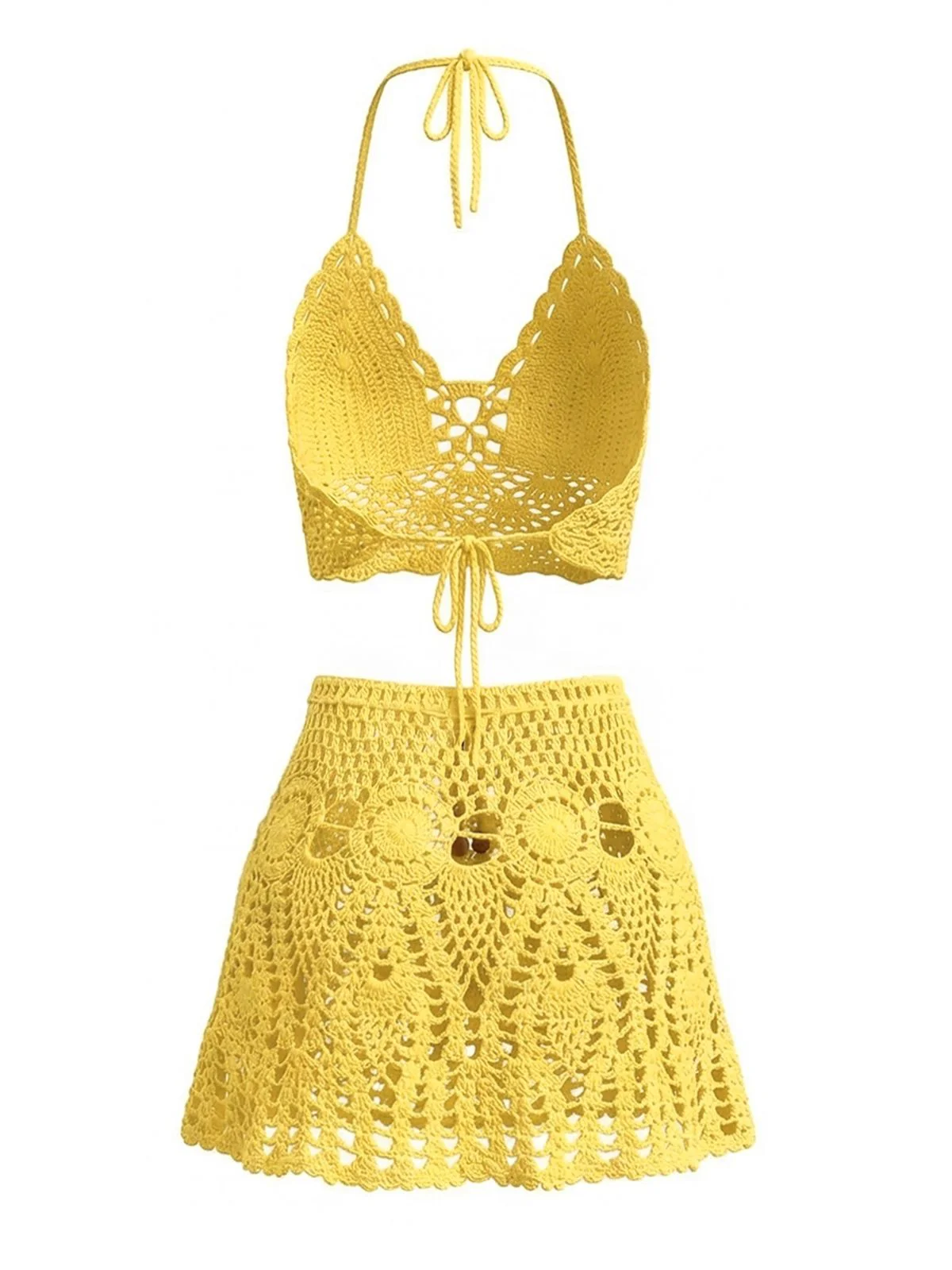 2PCS 1980s Solid Crochet Cover Up Set - Image 5