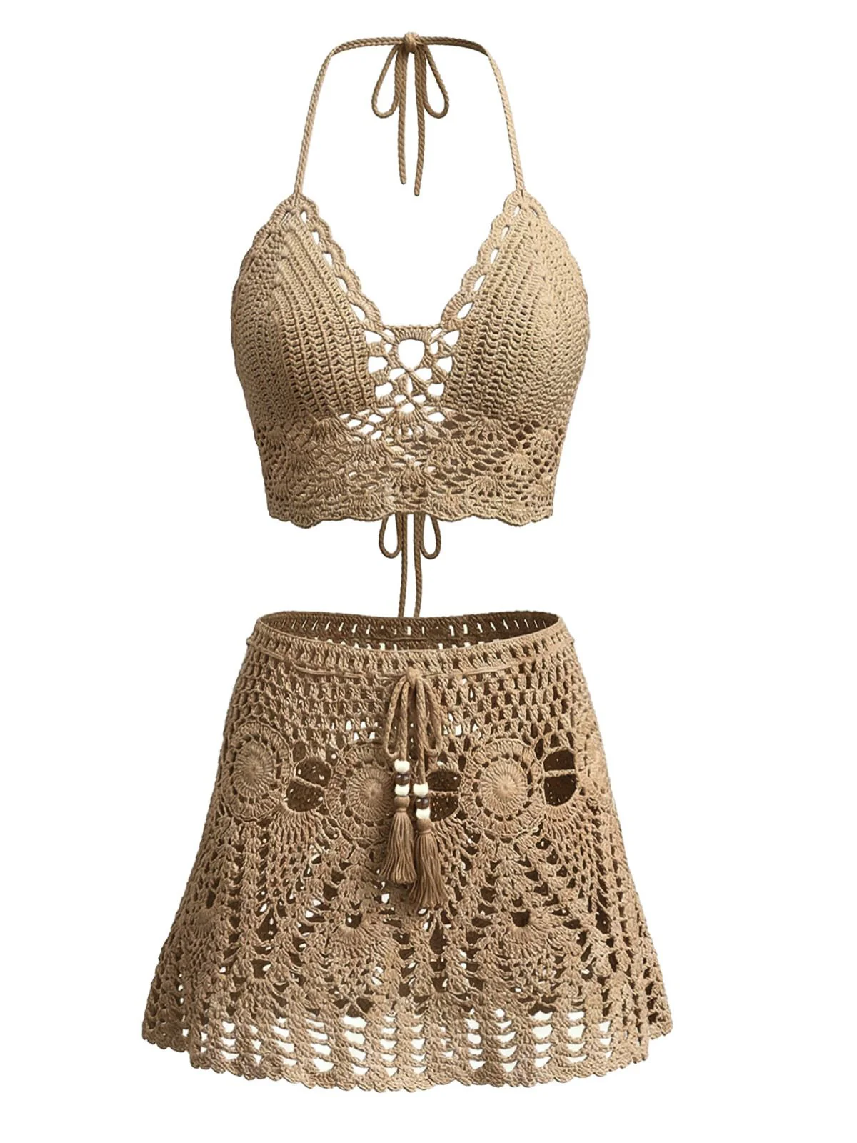 2PCS 1980s Solid Crochet Cover Up Set - Image 7