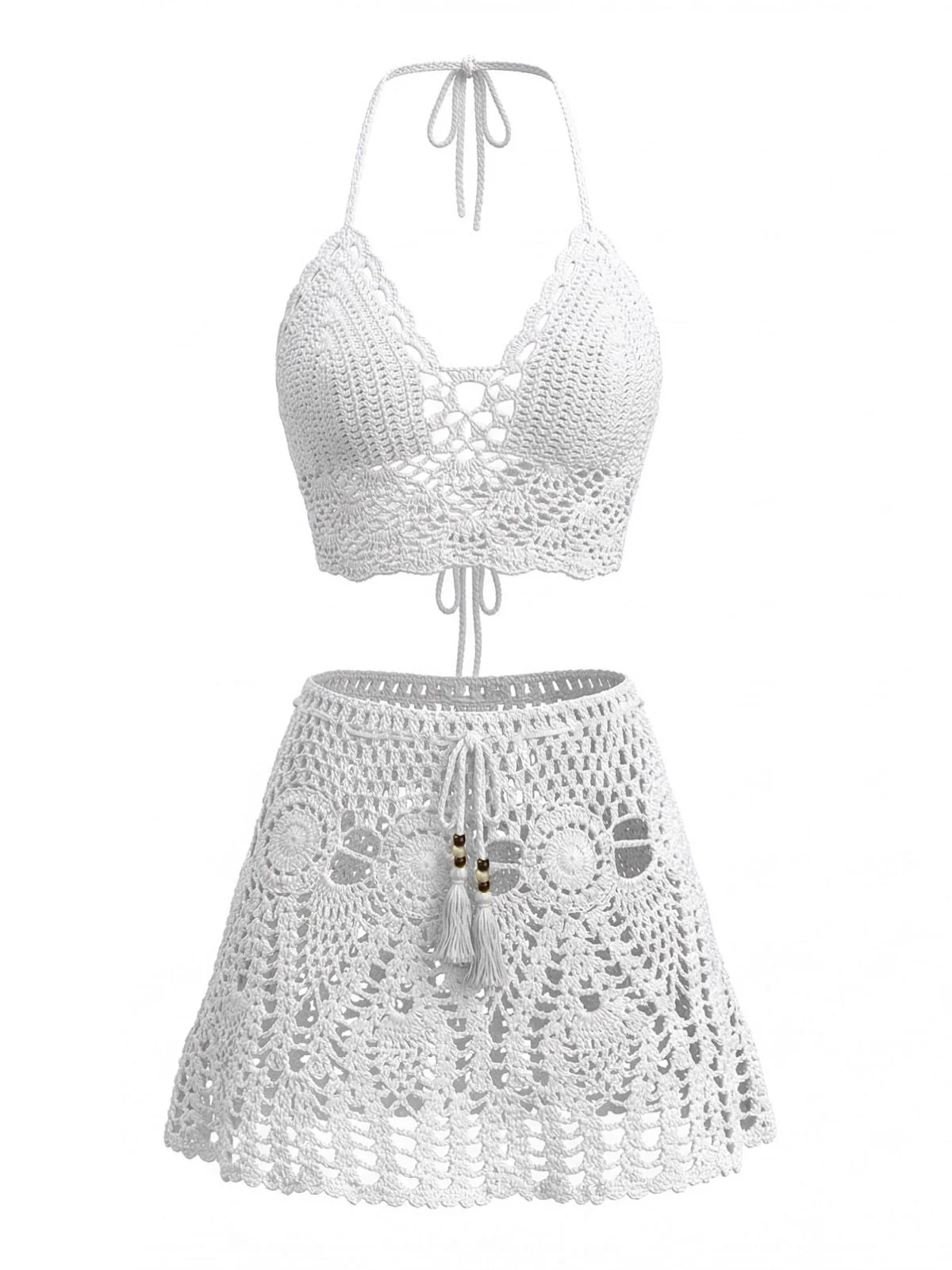2PCS 1980s Solid Crochet Cover Up Set - Image 9