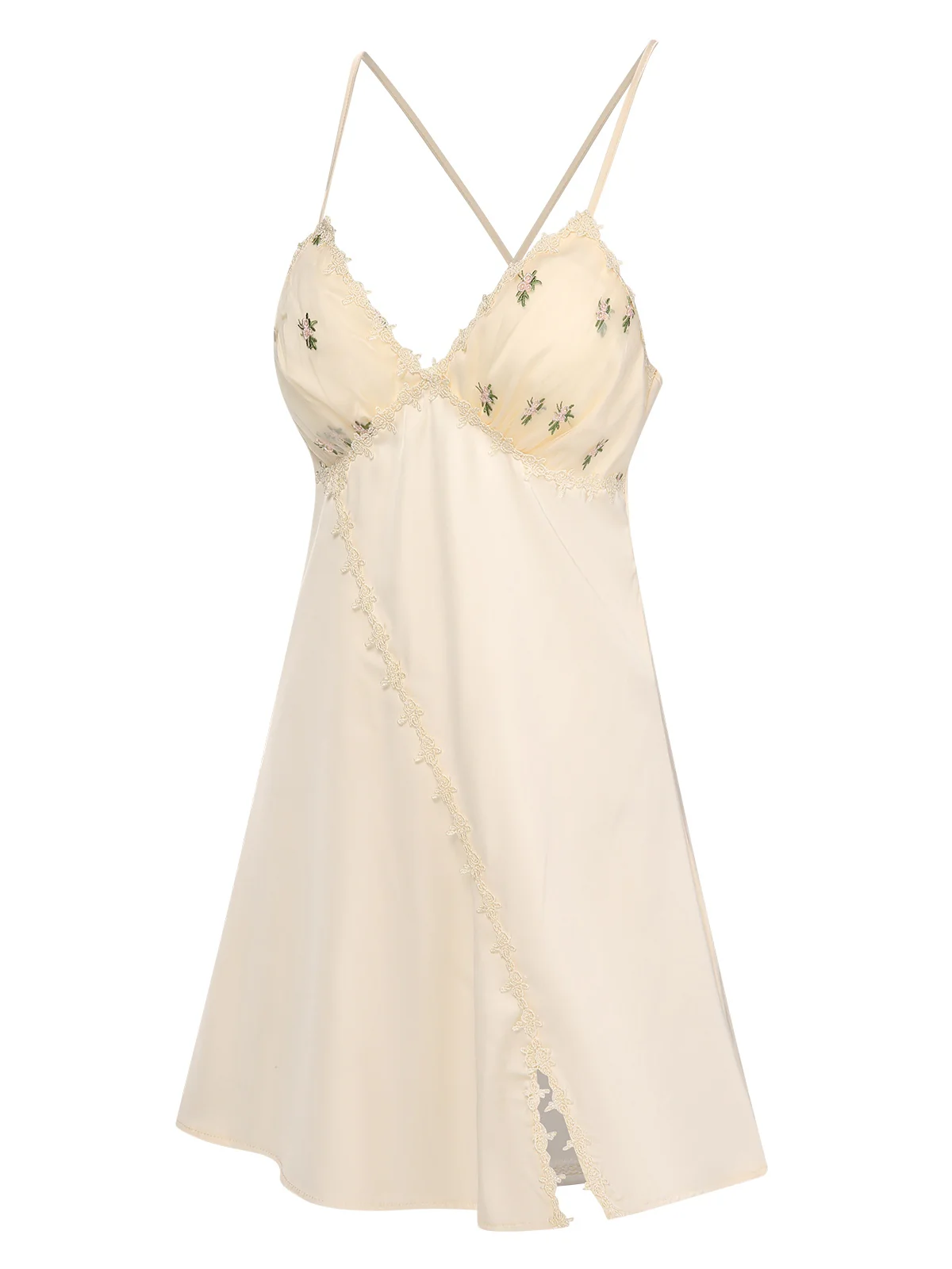 2PCS Apricot 1950s Floral Straps Slit Nightgown & Robe - Image 9